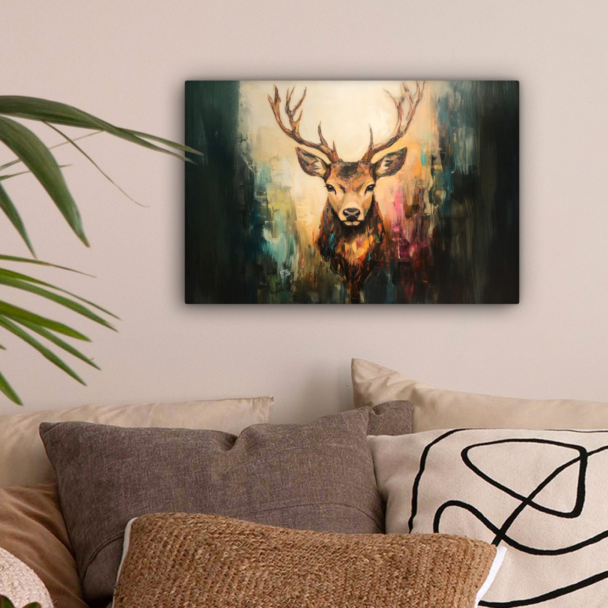 OneMillionCanvasses® Leinwandbild Hirsch - Gemalt - Geweih - Braun, Fotodru günstig online kaufen