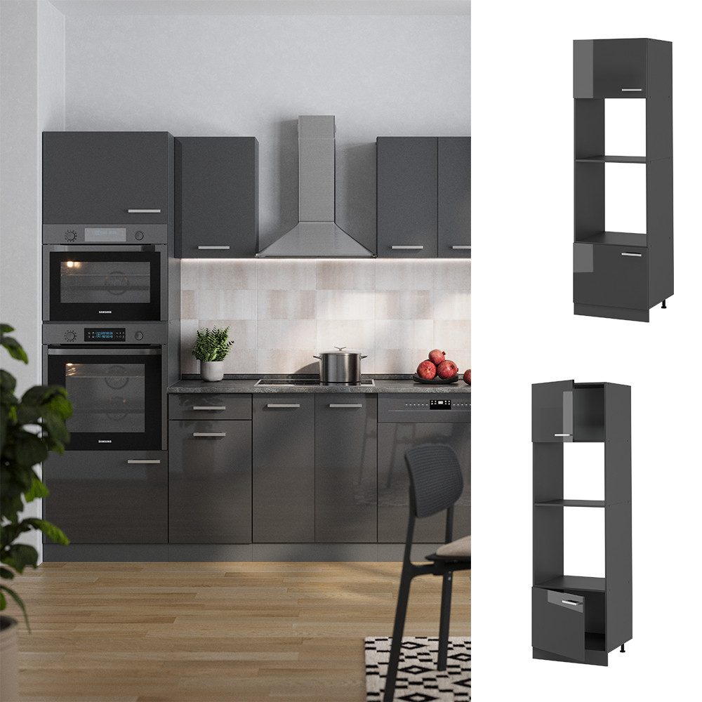 Vicco Mikrowellenumbauschrank R-Line, Anthrazit Hochglanz/Anthrazit, 60 cm günstig online kaufen