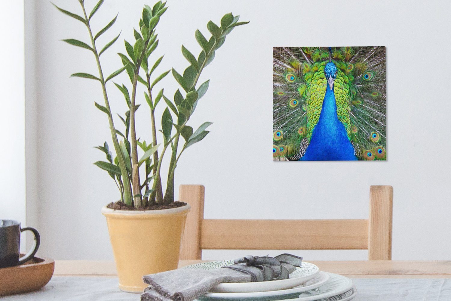 OneMillionCanvasses® Leinwandbild Pfau St), (1 Blau Leinwand Grün, - Bilder für Schlafzimmer - Wohnzimmer