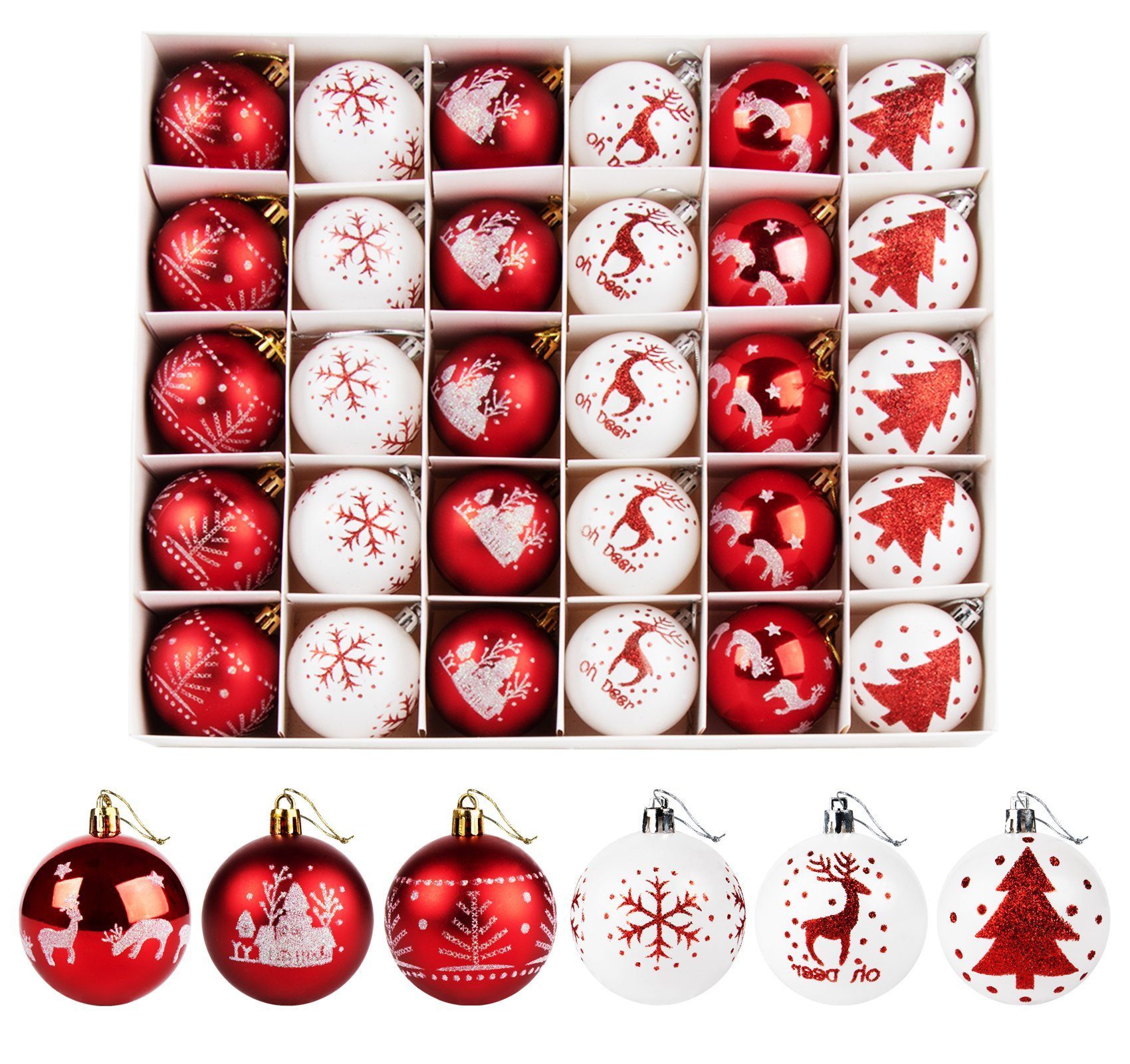 ElitVita Weihnachtsbaumkugel Новогодние шары, 30 Stücke 6CM Kunststoff Christbaumkugeln, Rot Weiß (30 St), Weihnachtsbaumschmuck Weihnachtsbaum Аксессуары для домаen