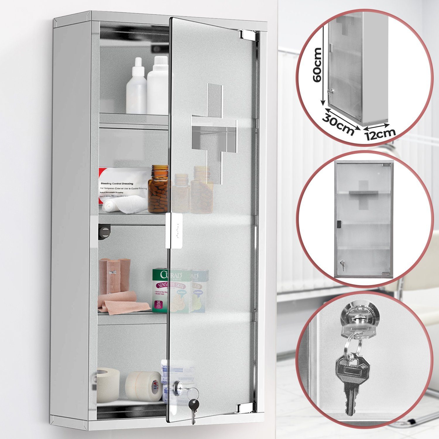 Edelstahl, Apothekerschrank, - Medizinschrank Arzneischrank Schrankwange - Jago Fächer 4