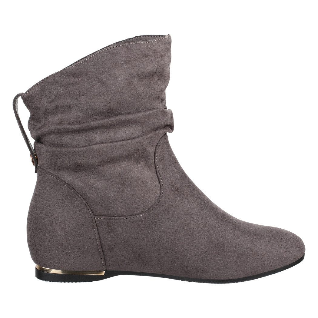 Elara Damen Boots in Veloursoptik mit Falten und flacher Sohle Stiefelette