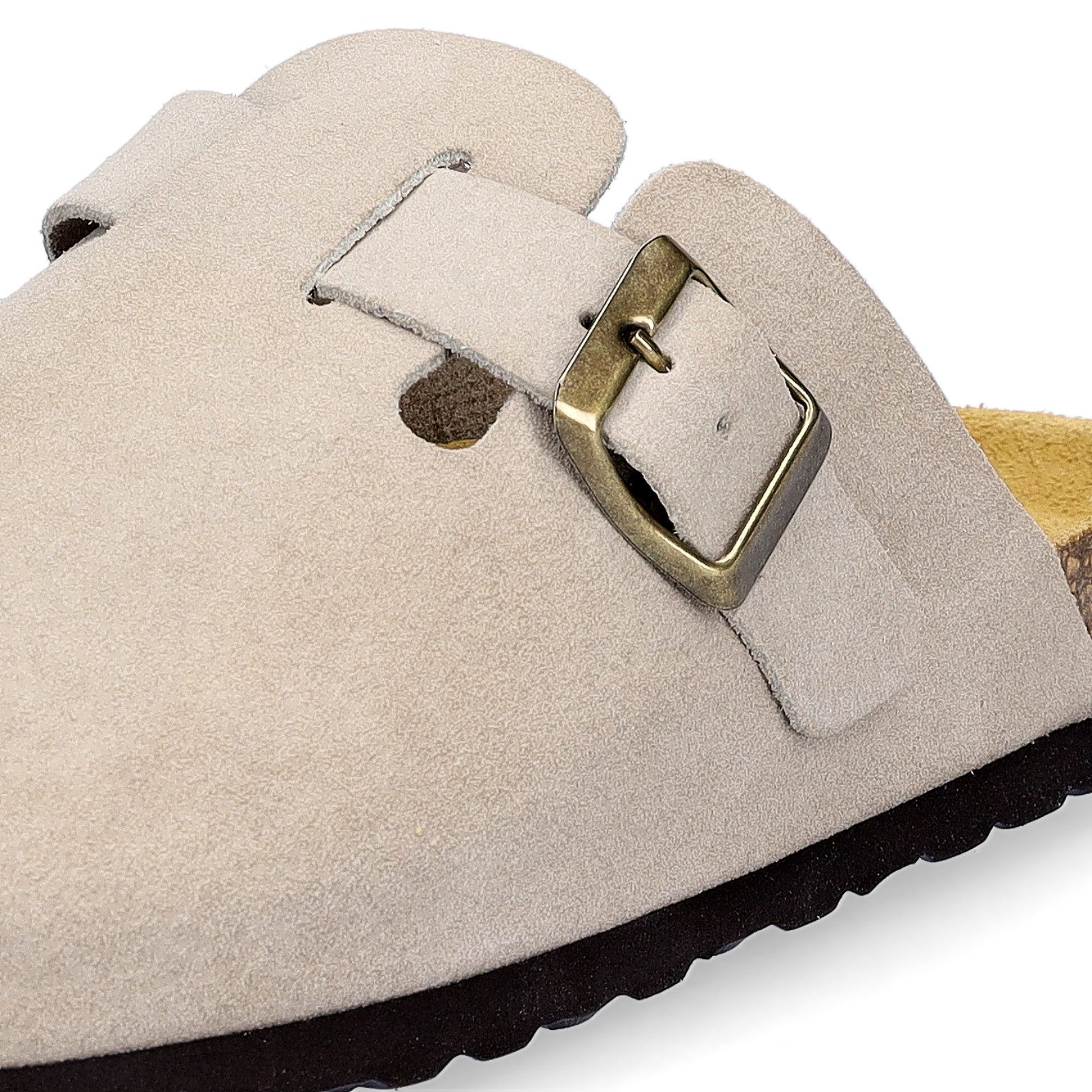 MIDS MONTY Damen Pantolette beige mit Velourleder & Rauleder-Fußbett, Komfort-Clog – Bild 5 von 5