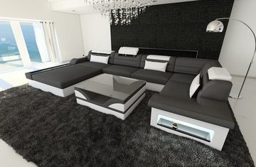 Sofa Dreams Wohnlandschaft Couch Sofa Stoff Mezzo U Form Stoffsofa, mit LED, wahlweise mit Bettfunktion als Schlafsofa, Designersofa