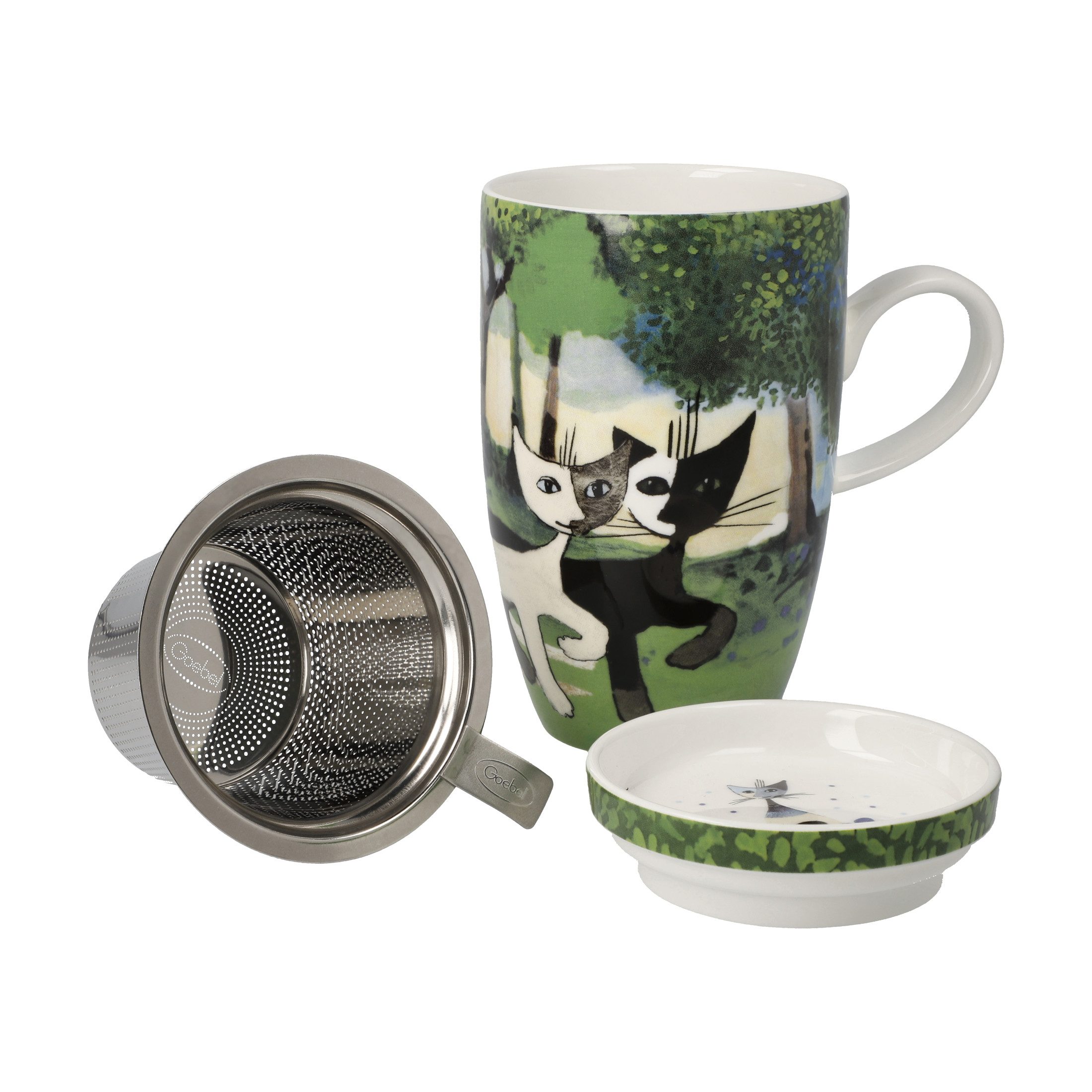 Goebel Tasse Rosina Wachtmeister, Porzellan, Spülmaschinengeeignet, Grün, Katzen, H: 13cm