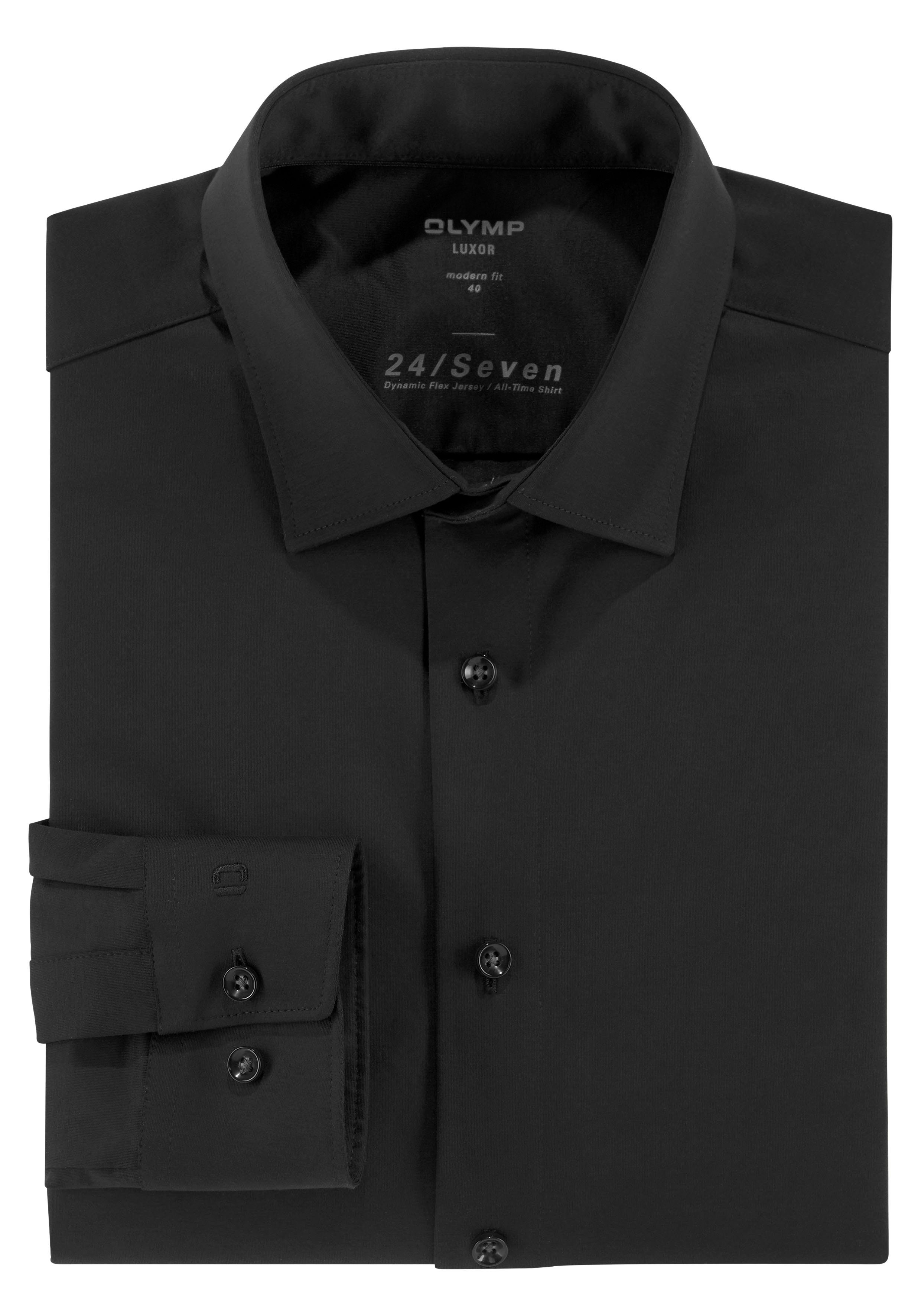 Langarmhemd mit 24/Seven Materialeigenschaften schwarz geruchshemmenden OLYMP Luxor