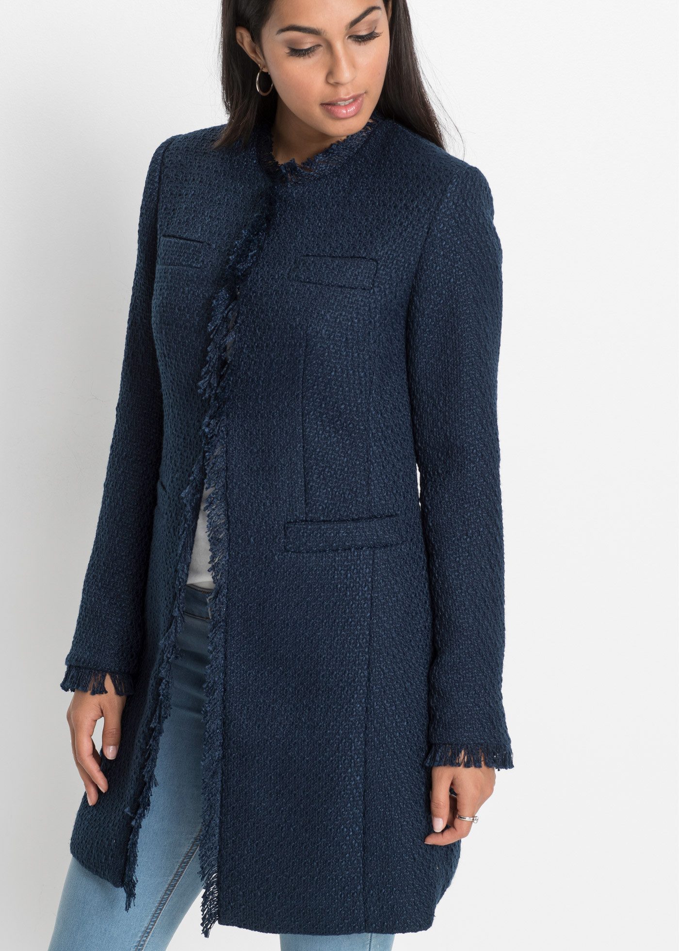 bonprix Longblazer (1-tlg) eleganter Bouclé-Look, Regular Fit, mit langem A günstig online kaufen