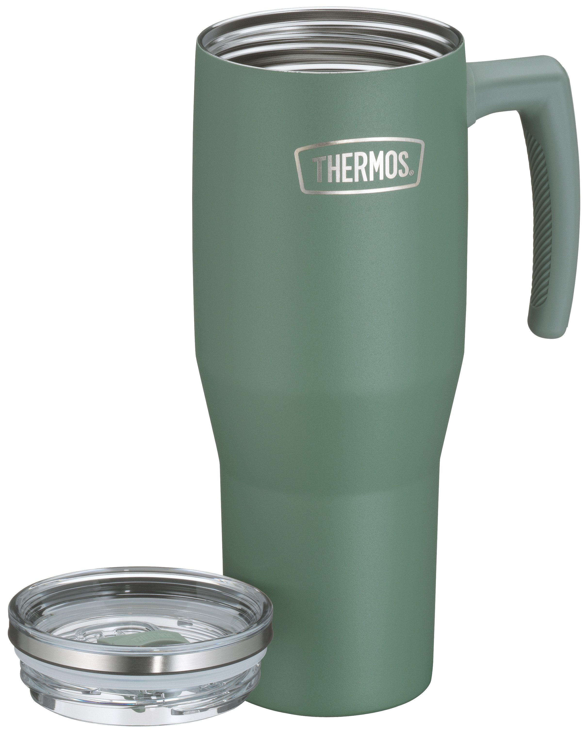THERMOS Thermobecher REFRESHING SERIES ISOLIERTRINKBECHER mit Strohhalm, 1-tlg., Edelstahl, Kunststoff, Silikon, Titan, 1,10l, 6h heiß & 6h kalt, mit Griff