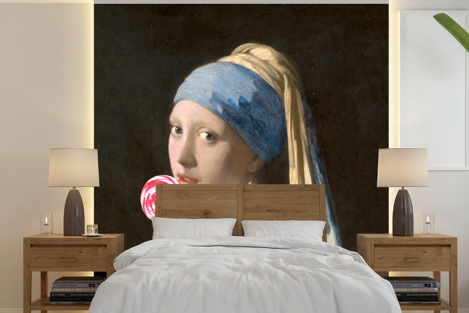 dem Mädchen - mit für Tapete Wandtapete St), Perlenohrring (5 Wohnzimmer Vinyl Vermeer MuchoWow - Fototapete Das bedruckt, Süßigkeiten, oder Matt, Schlafzimmer,