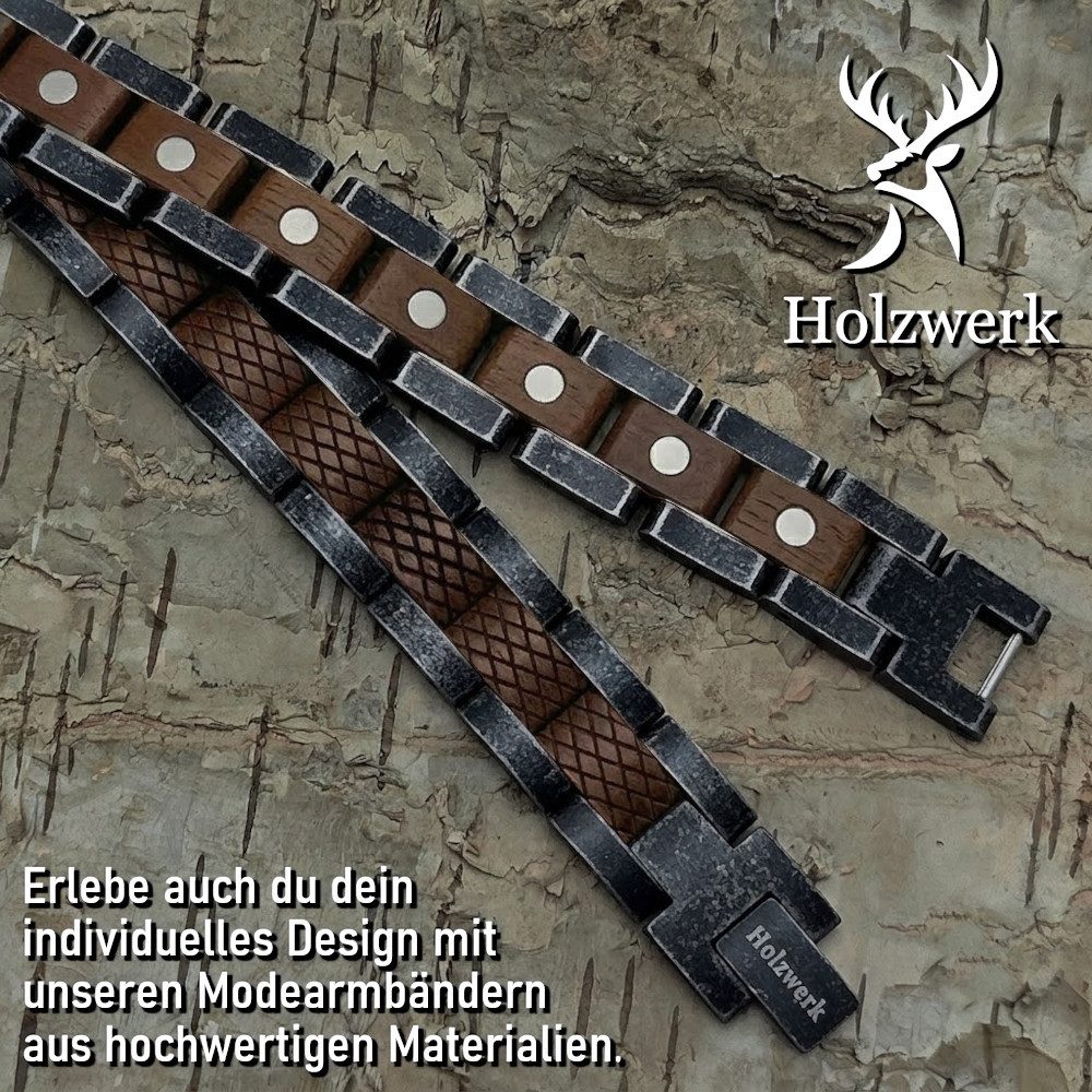 Holzwerk Edelstahlarmband Magnet Holz Armband, Armkette Gliederarmband, inklusive Armbandkürzer, Holz Unikate, ideal auch als Geschenk – Bild 3 von 5