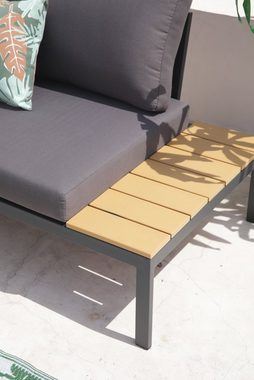 TPFGarden Gartenlounge-Set Yanda - Outdoor Sitzgruppe für 5 Personen, (Moderne Gartengarnitur aus Stahl, Polyholz und Polyester, 11-tlg., 1 Ecksofa, 1 Couchtisch, 5 Rückenkissen, 4 Sitzpolster), Gartenlounge Sitzgruppe, Outdoor Gartenmöbel-Set, schwarz, grau, natur