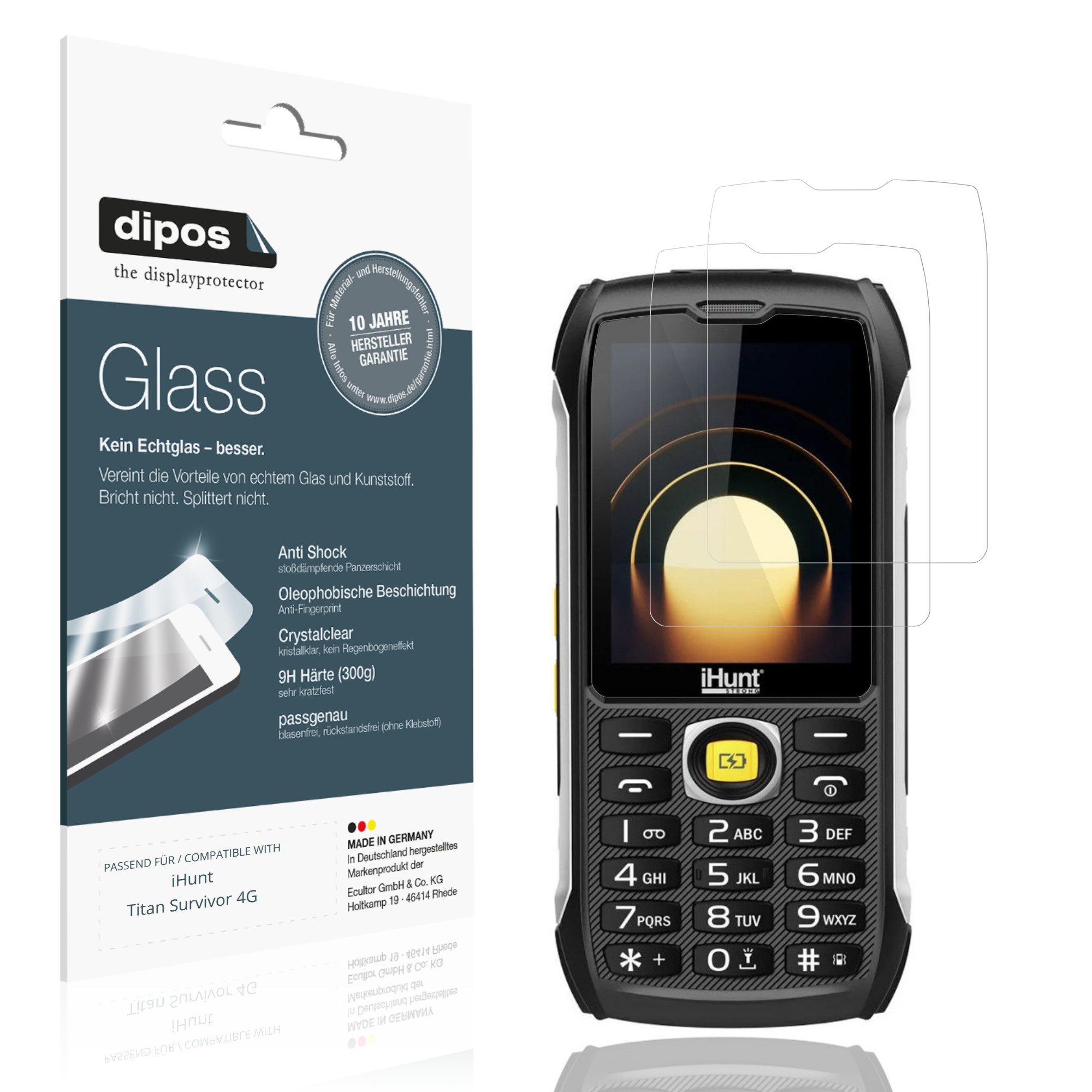dipos Displayschutzfolie Schutzfolie für iHunt Titan Survivor 4G, 2 Stück, Displayschutz Schutz Folie Made in Germany