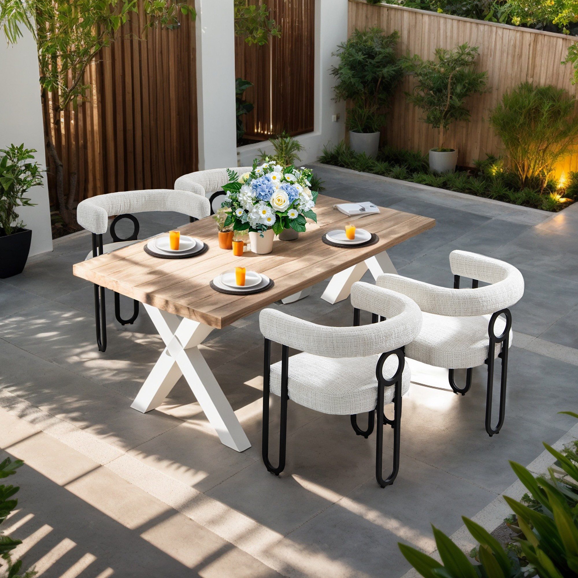 LVHOM Gartenstuhl Retro-Ring Metall 2-/4-/6er-Set, Chenille/PU günstig online kaufen