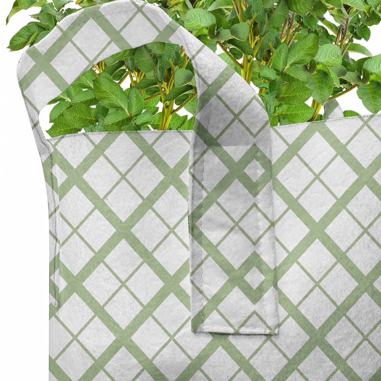 für Stofftöpfe hochleistungsfähig Griffen Pflanzkübel mit Formen Retro Tile Abakuhaus Pflanzen, Grün quadratische