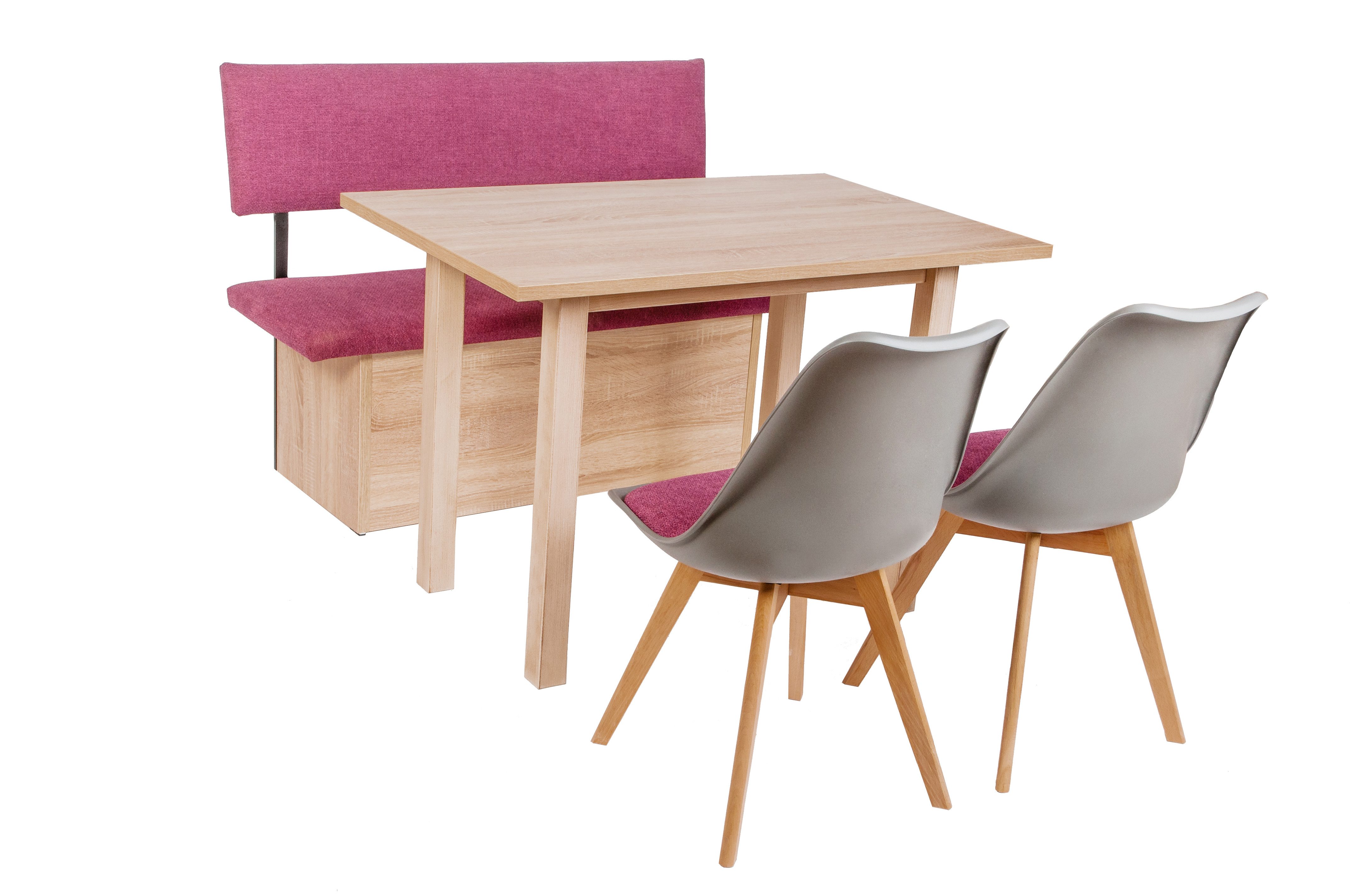 kundler home Essgruppe mit Truhenbank und Stühlen L125cm, Tisch Füße Echtholz, (4-er Set), bestehend aus 1 Sitzbank mit Truhe, 1 Esstisch, 2 Esszimmerstühle