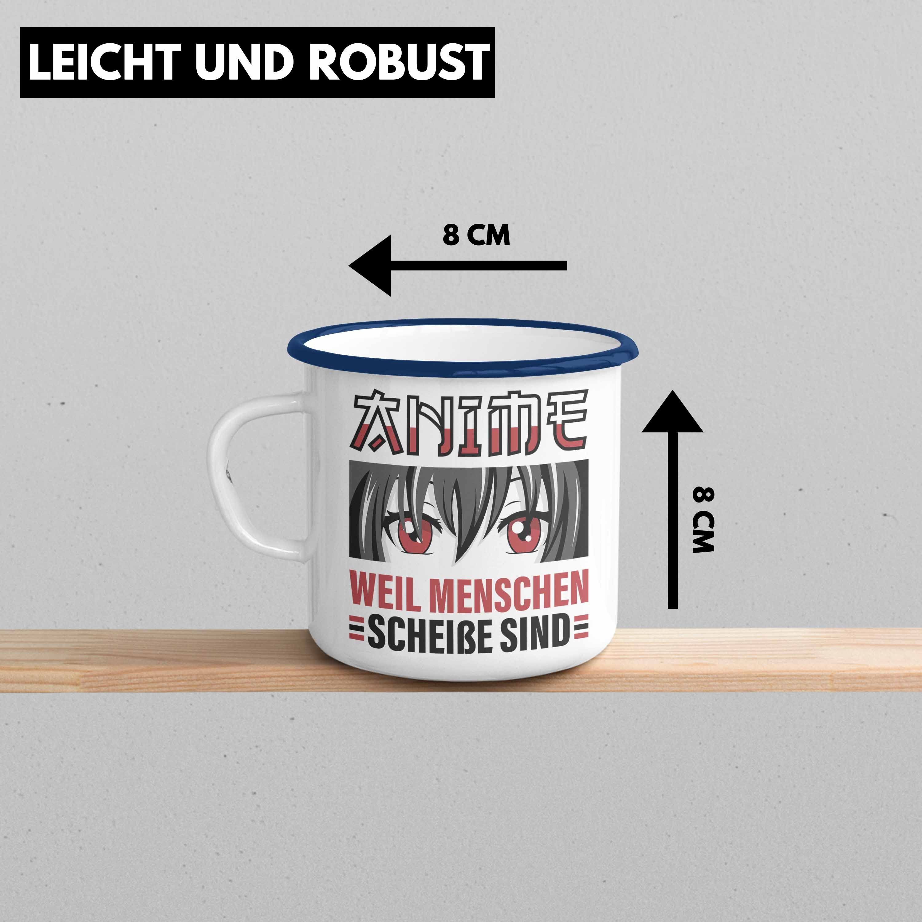 Trendation - Tasse Anime Geschenk Trendation Thermotasse Tasse Blau KaffeeEmaille Emaille Spruch