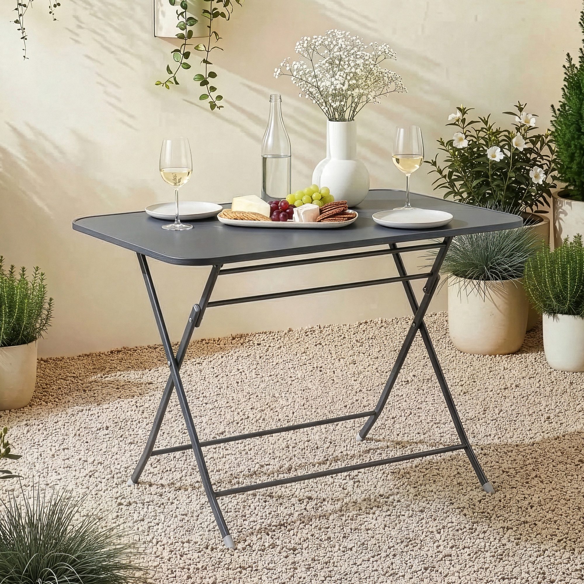 en.casa Klapptisch, Gartentisch »Sande« rechteckig Stahl 71x70x110 cm Schwarz