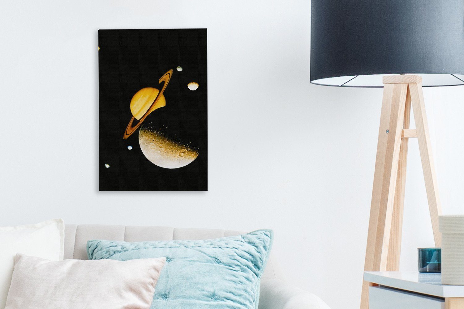 cm Leinwandbild Leinwandbild Gemälde, Zackenaufhänger, und inkl. Saturn (1 St), Monde, seine fertig bespannt 20x30 OneMillionCanvasses®