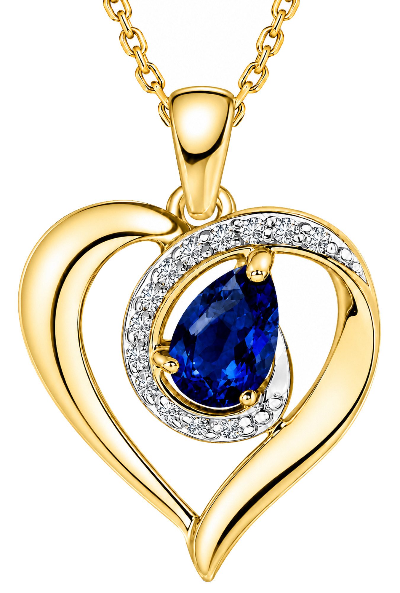 Limana Herzkette echter Edelstein Damen Kette mit Herz Anhänger 925 Silber gold (Geschenk für Frauen Freundin Schmuck inkl. Dose und Tasche), Geburtstag Weihnachten Jahrestag Hochzeitstag Valentinstag