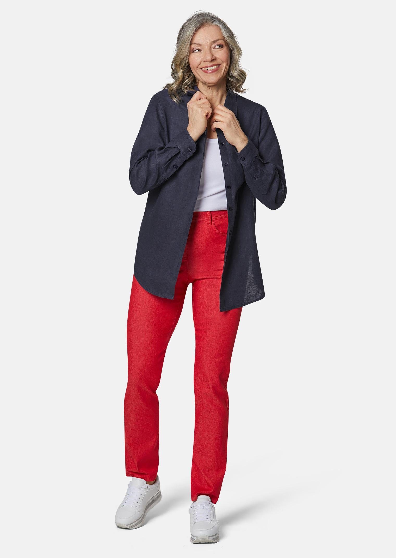 GOLDNER Langarmbluse Bequeme Damen Businessbluse Leichte Bluse aus reinem Leinen in Hemdblusenform
