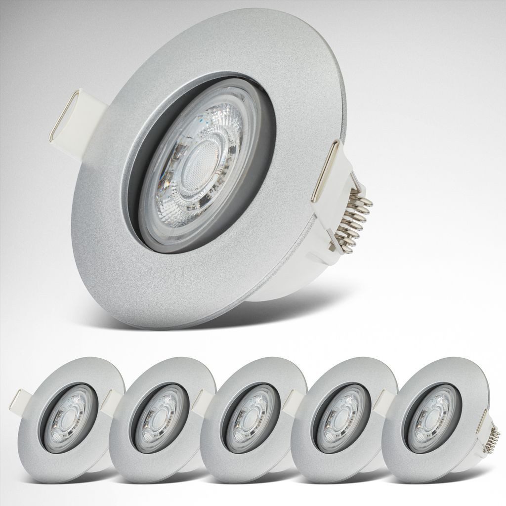 B.K.Licht LED Einbaustrahler 6x LED Bad-Einbauleuchten ultraflach Feuchtraum IP65, getrennt schaltbar, LED fest integriert, 2700K - Extra-Warmweiß, Einbauspots silber Decke 5W schwenkbar Wohnzimmer Flur Küche - BKL1582
