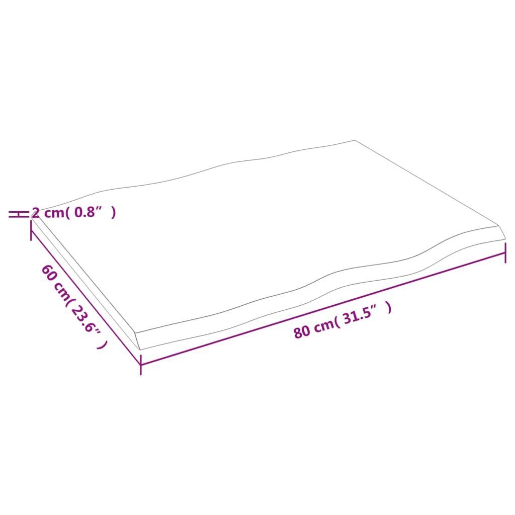 furnicato Tischplatte Massivholz (1 Behandelt Baumkante St) cm Eiche 80x60x2