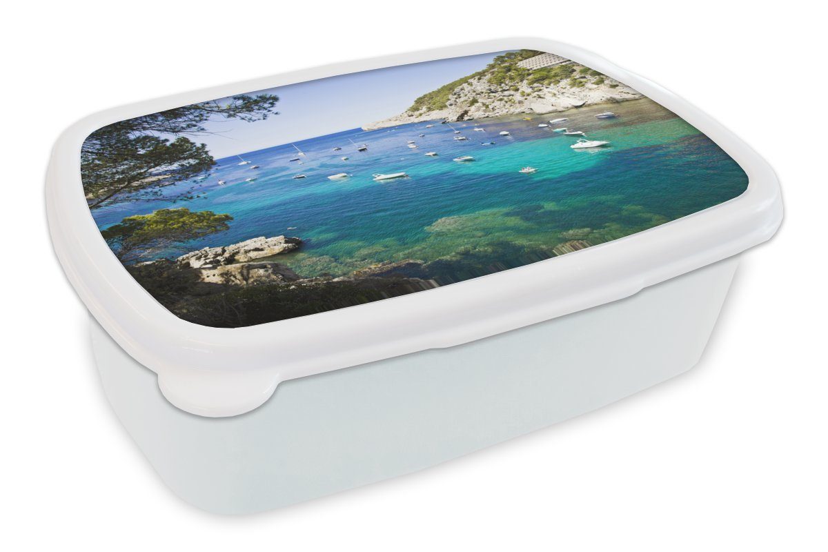 MuchoWow Lunchbox Meer bei Portinatx auf Ibiza, Kunststoff, (2-tlg), Brotbox für Kinder und Erwachsene, Brotdose, für Jungs und Mädchen weiß
