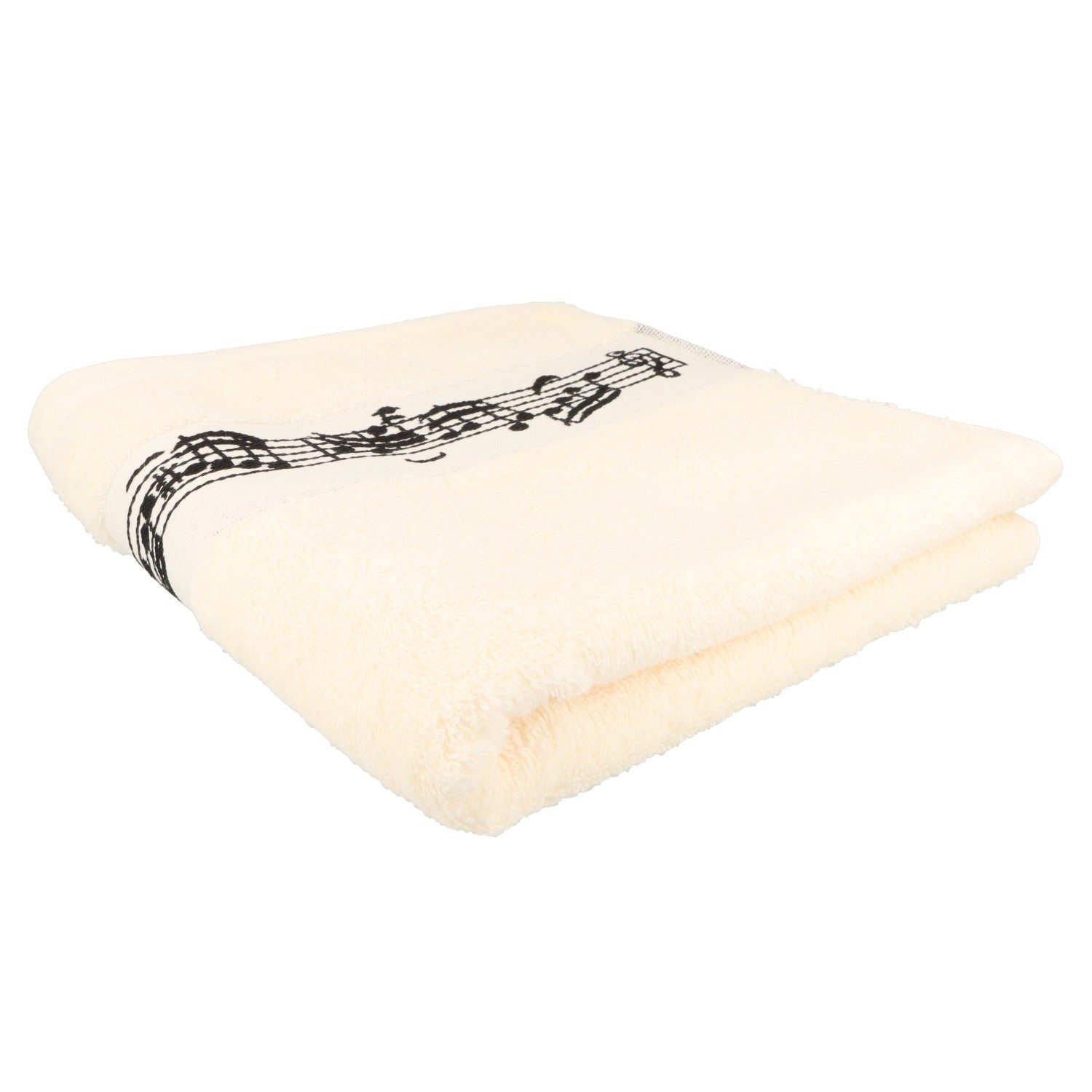 frottana Handtuch cremefarbenes Handtuch mit eingewebter Notenbordüre und, (1-St), mit Notenbordüre und Violinschlüssel, 100 % Baumwolle