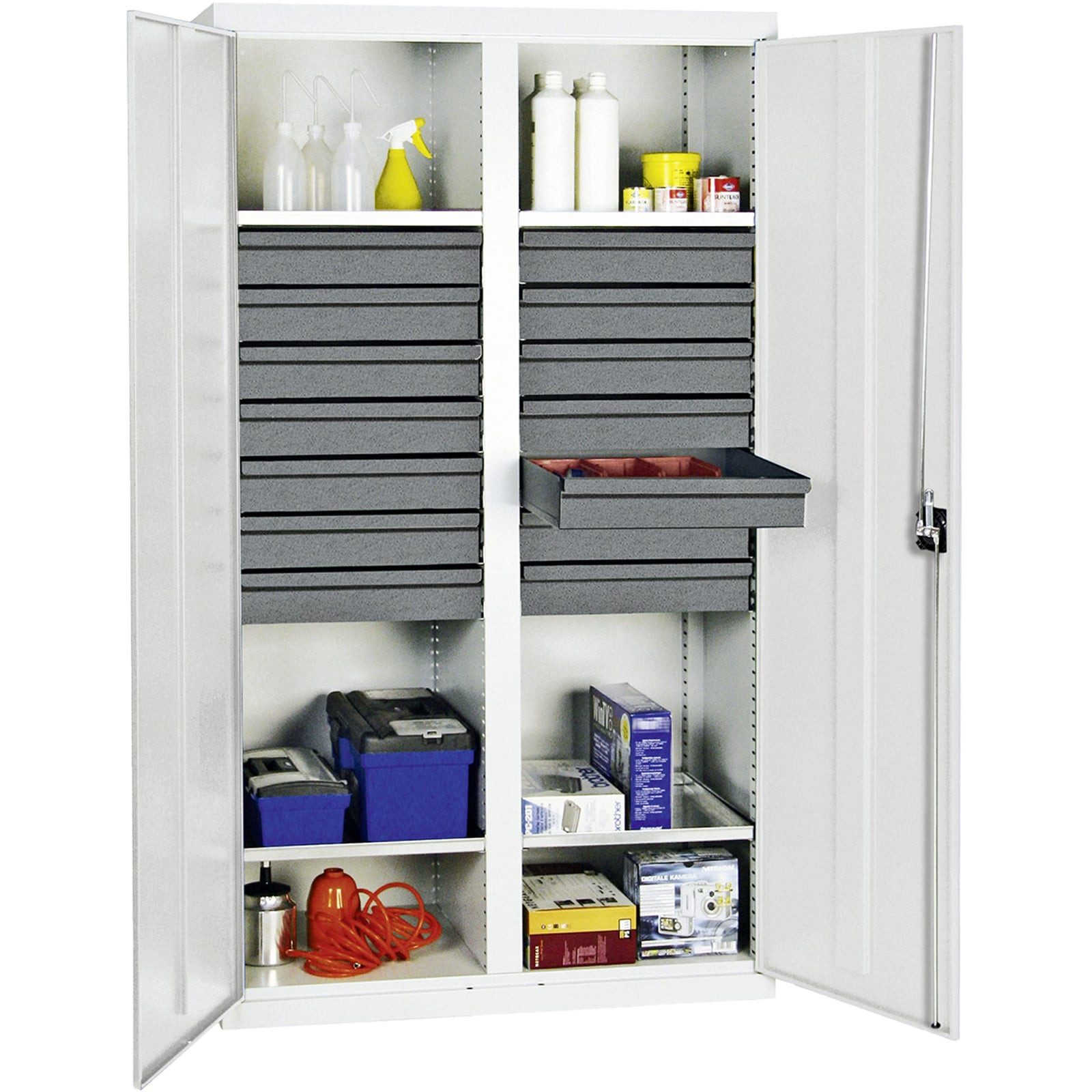STUMPF Serverschrank Stumpf Werkzeug- und Materialschrank Serie 3000 lichtgrau + 14 Schubla