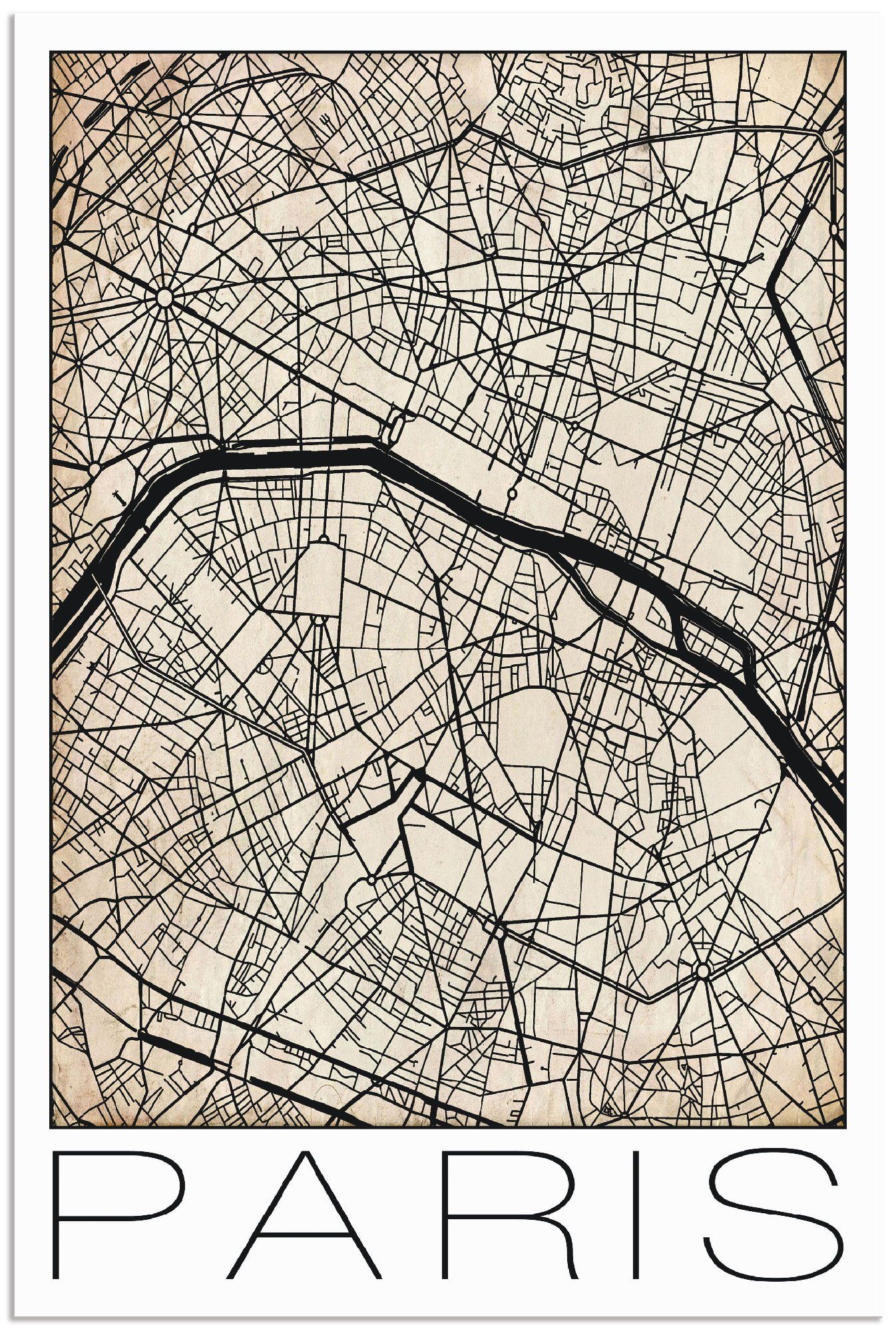Artland Wandbild Retro Karte Paris Alubild, Größen versch. als Leinwandbild, in Poster Wandaufkleber St), Grunge, Frankreich (1 oder Frankeich