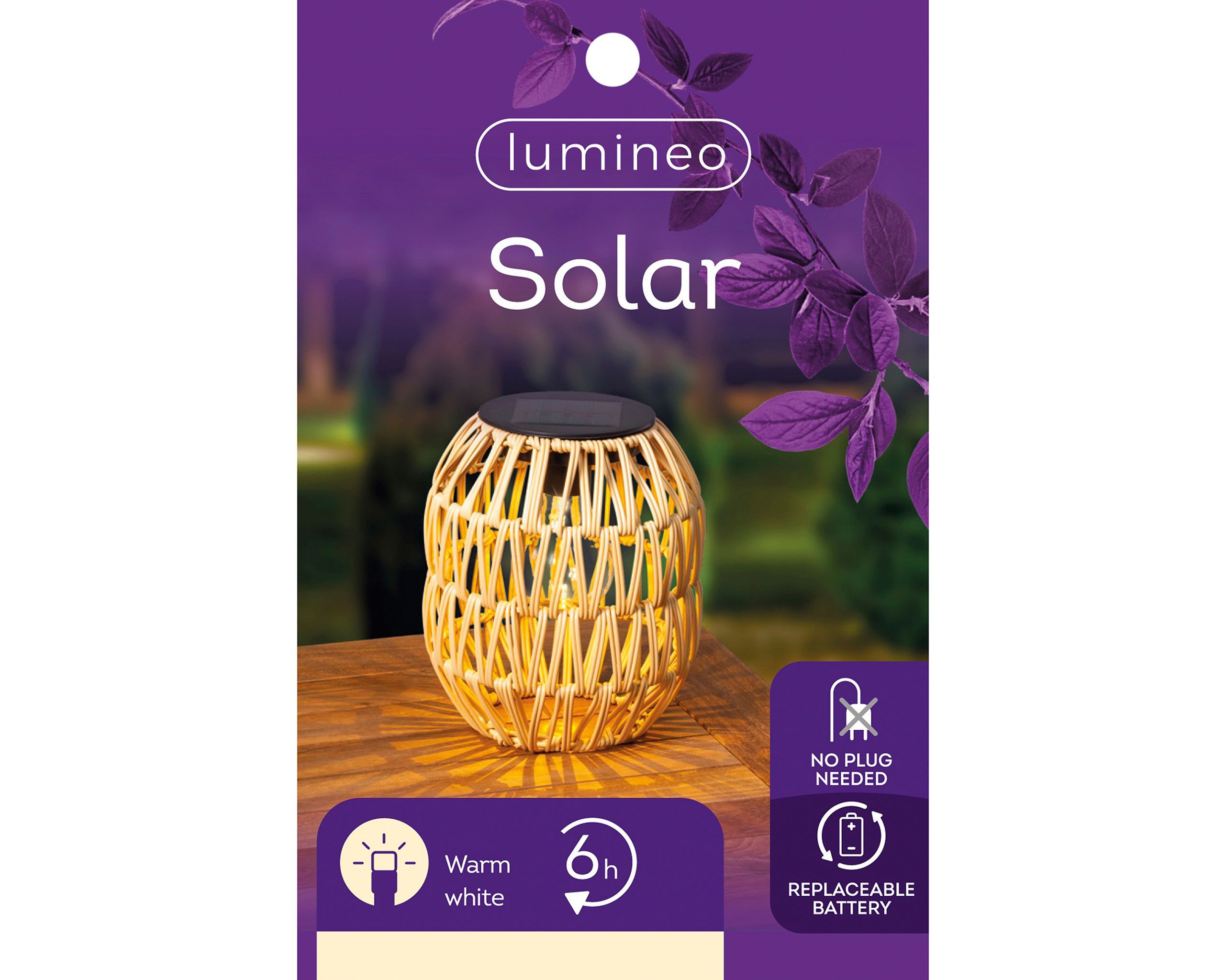 Lumineo LED Laterne, Dauerlicht, warmweiß, Solar Gartenleuchte LED Laterne 16x19cm Kunststoff Beige / Warmweiß