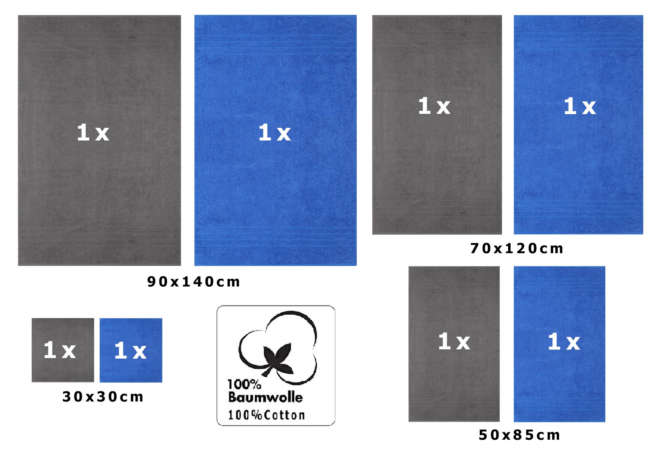 Betz Handtuch Set 8-TLG. Deluxe Farbe anthrazitgrau und blau, 100% Baumwolle (Set, 8-St)