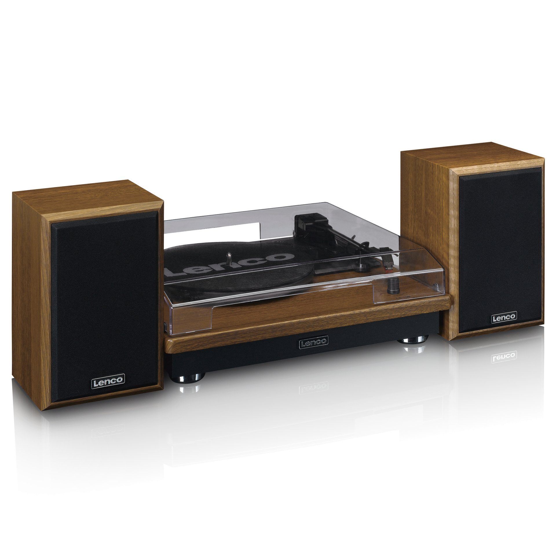 Lenco Plattenspieler Bluetooth Lautsprechern und 2 externen (Riemenantrieb) Plattenspieler mit Holz