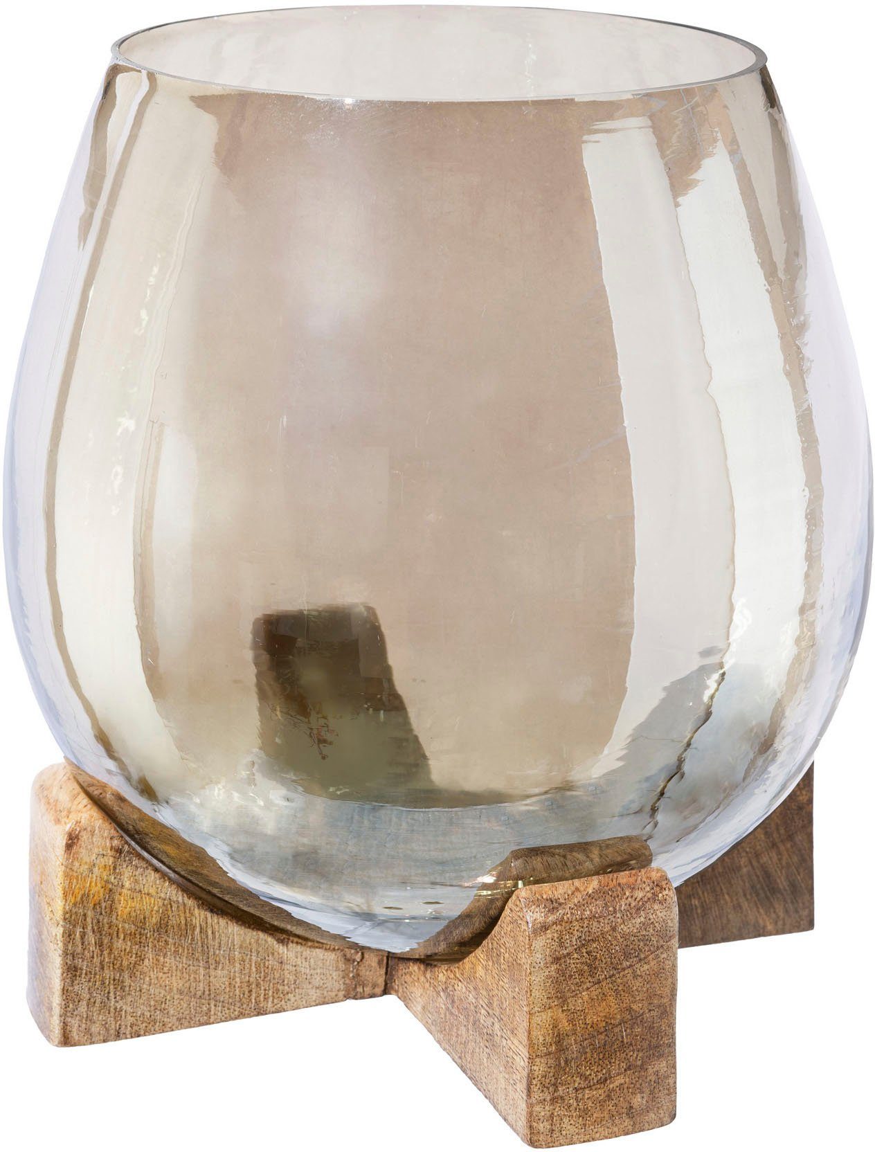 Creativ home Windlicht und Holz, ca. aus Teelichthalter Glas 17 cm (Set, Höhe St), 2