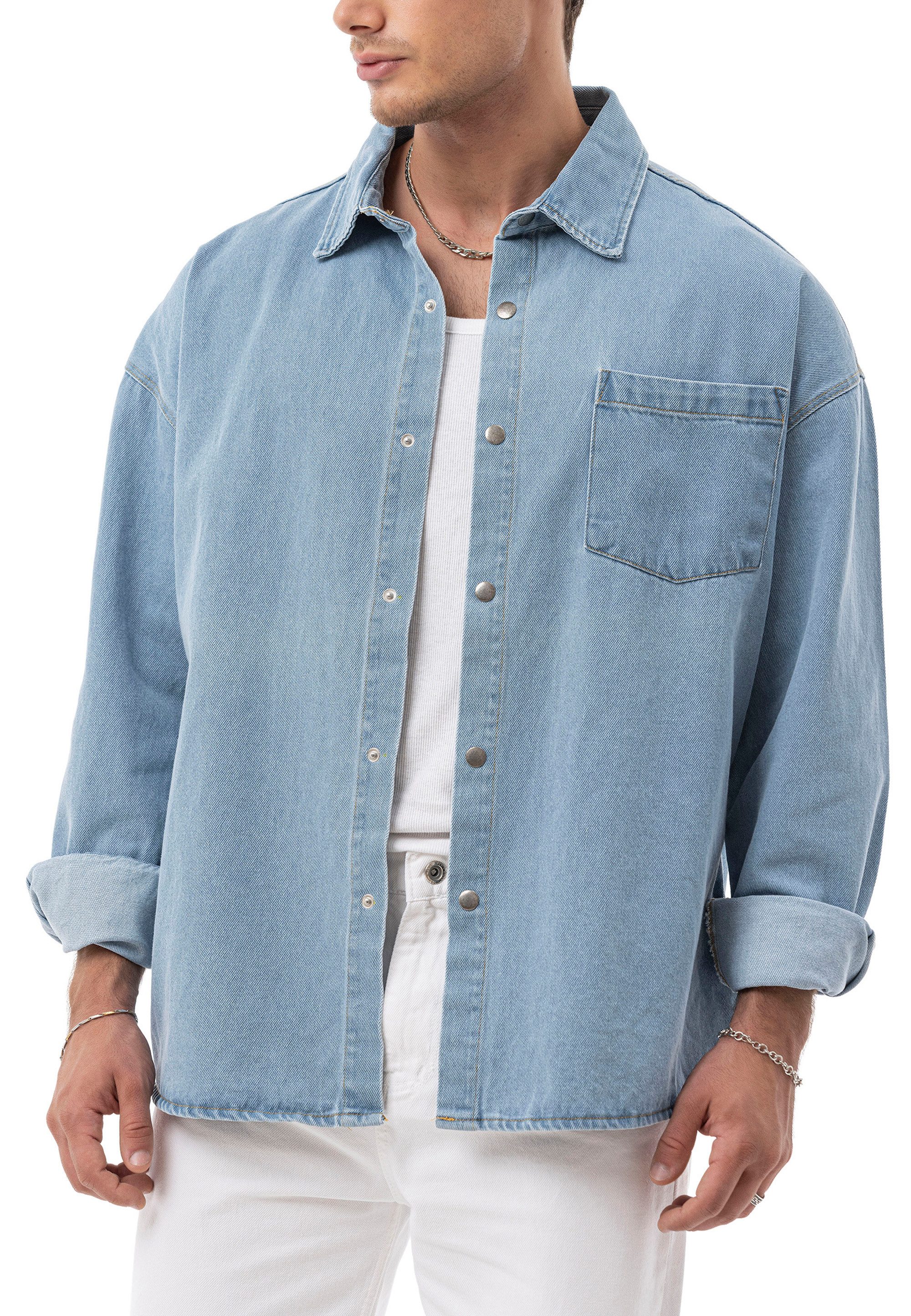 RedBridge Jeanshemd by Spruce - Denim-Hemd mit Druckknöpfen – Oversized Fit günstig online kaufen