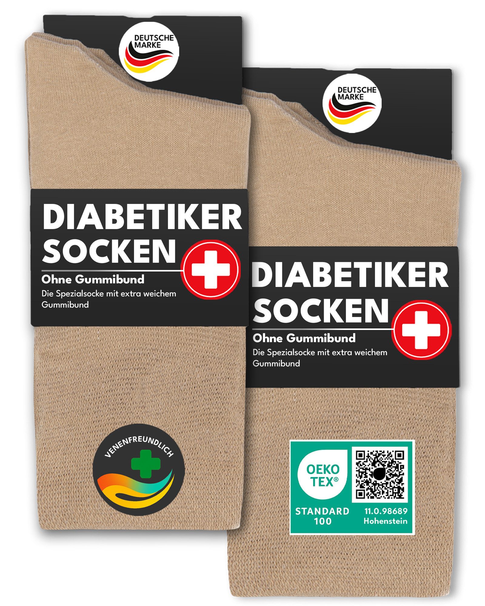 sockenkauf24 Diabetikersocken ohne Gummibund 97% Baumwolle mit Komfortbund ohne Naht (Beige, 6-Paar, 47-50) Diabetiker Socken ohne Gummi für Damen & Herren