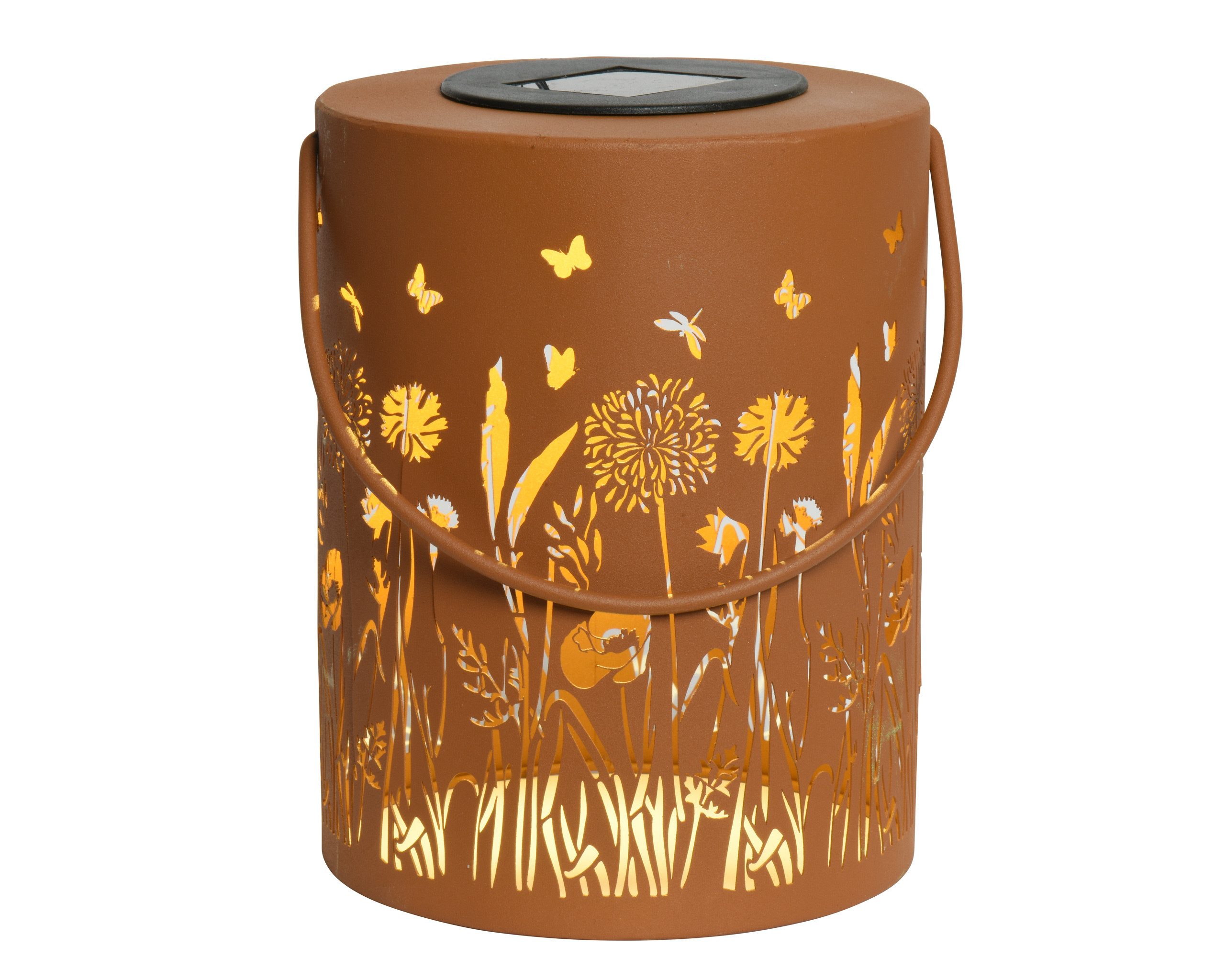 Lumineo LED Laterne, Dauerlicht, warmweiß, LED Solar Laterne 14x18cm Metall Rostbraun / Warmweiß