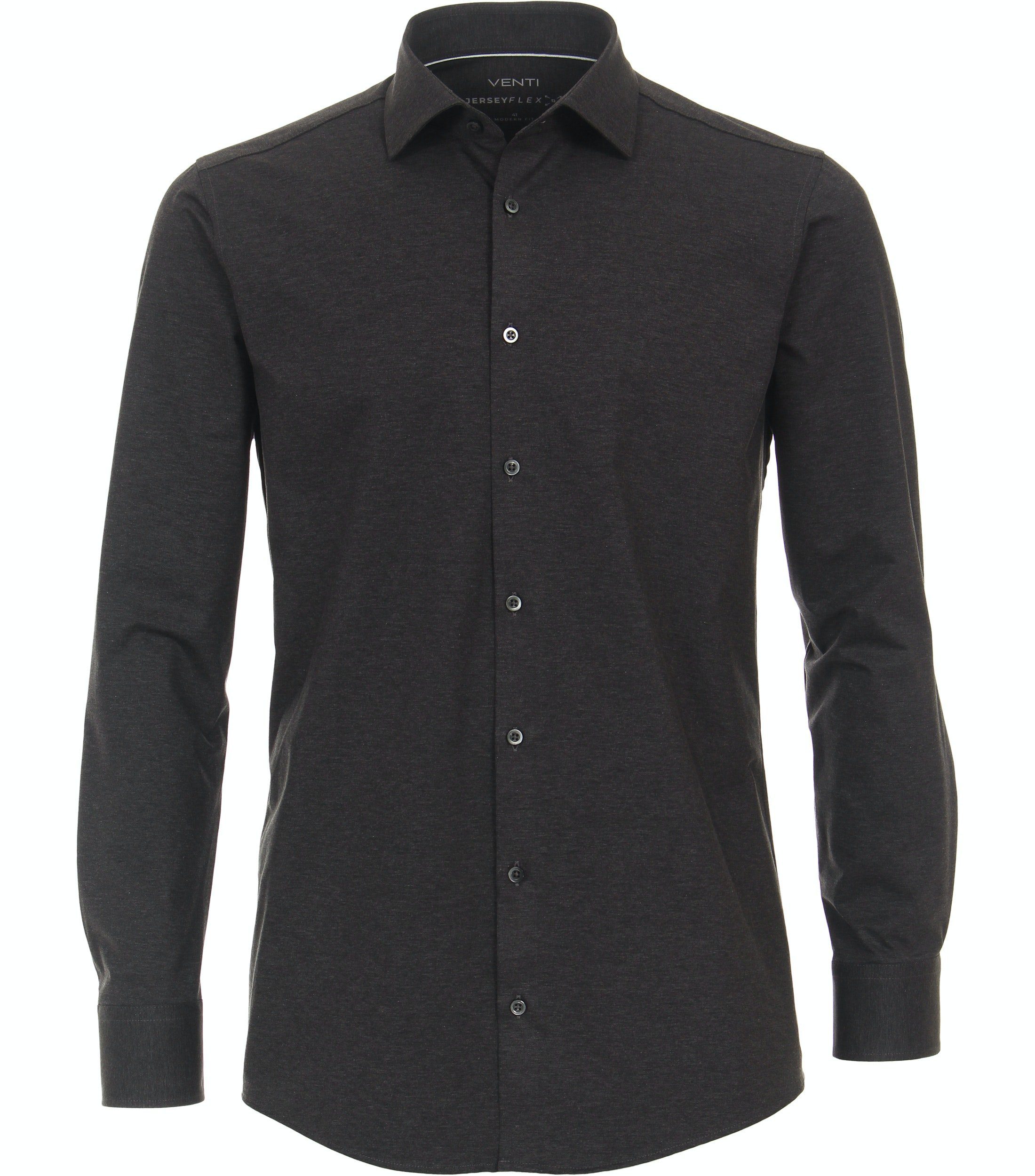 Dunkelgrau mit Anthrazit - VENTI - Fit - Businesshemd Einfarbig Jerseyhemd Stretch Langarm - Modern