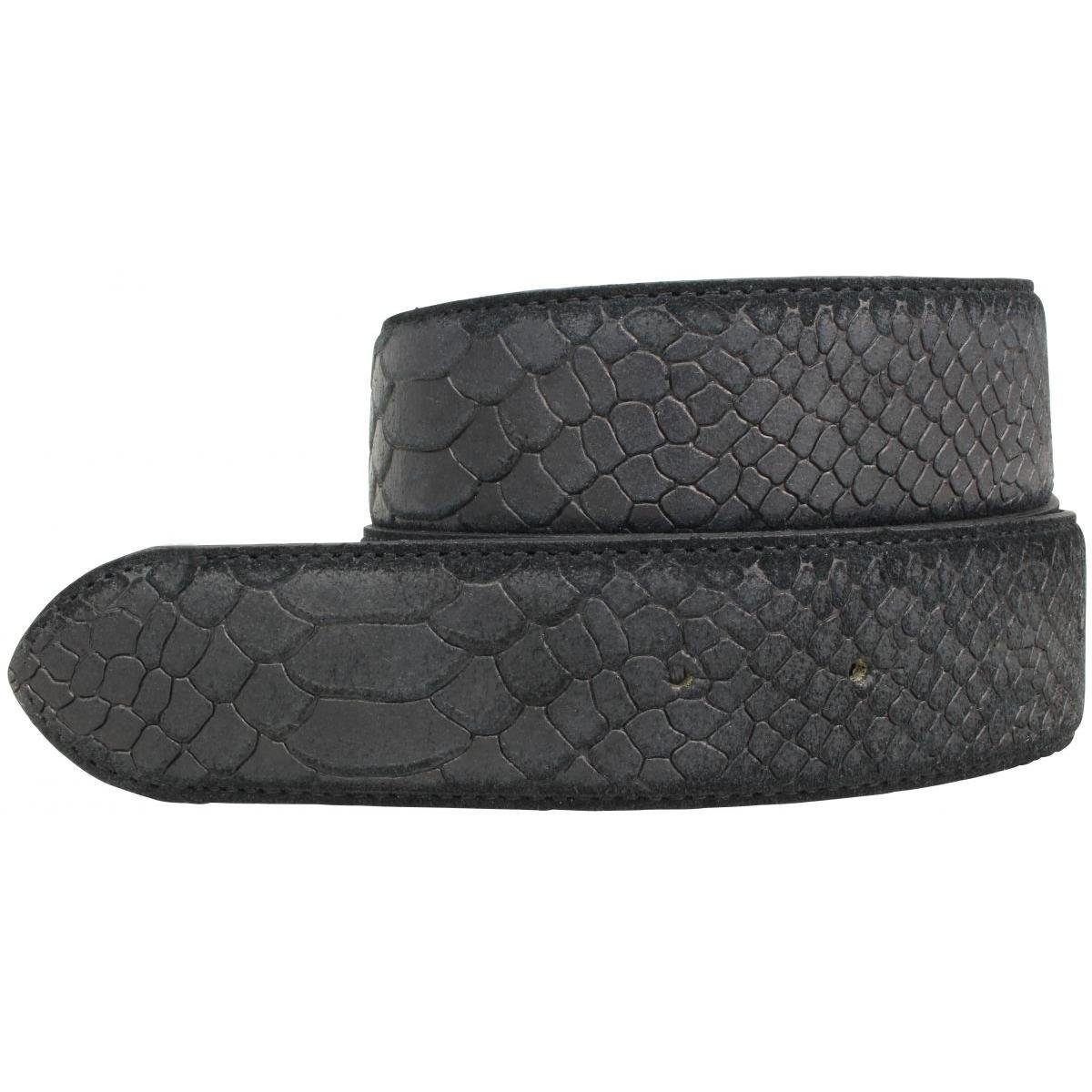 Ledergürtel Wechselgürtel mit Pythonprägung mit Druckknöpfen 4 cm - Druckknopf-Gür