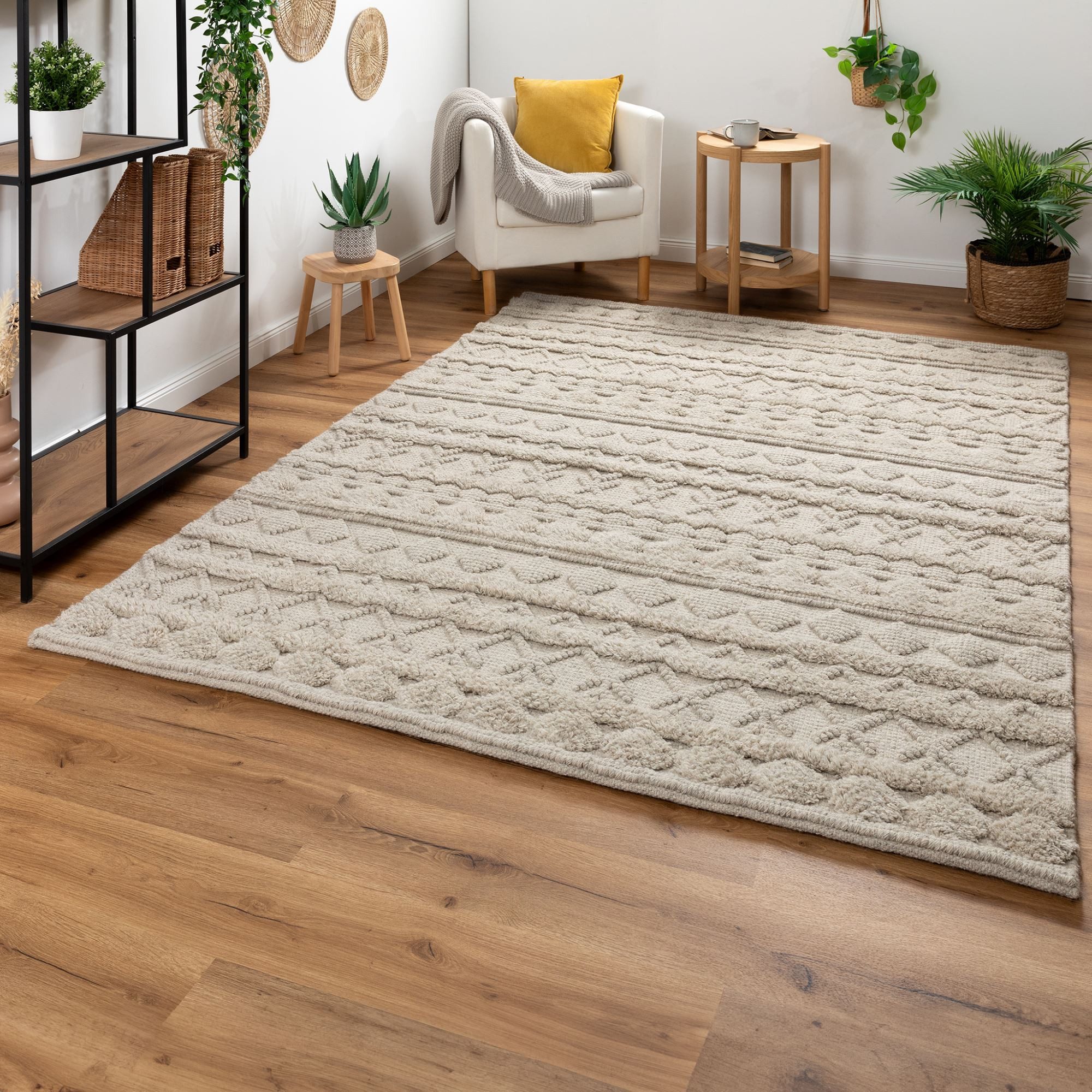 Steffensmeier Wollteppich Havana, Rechteckig, Kurzflor Teppich, Hoch-Tief-S günstig online kaufen