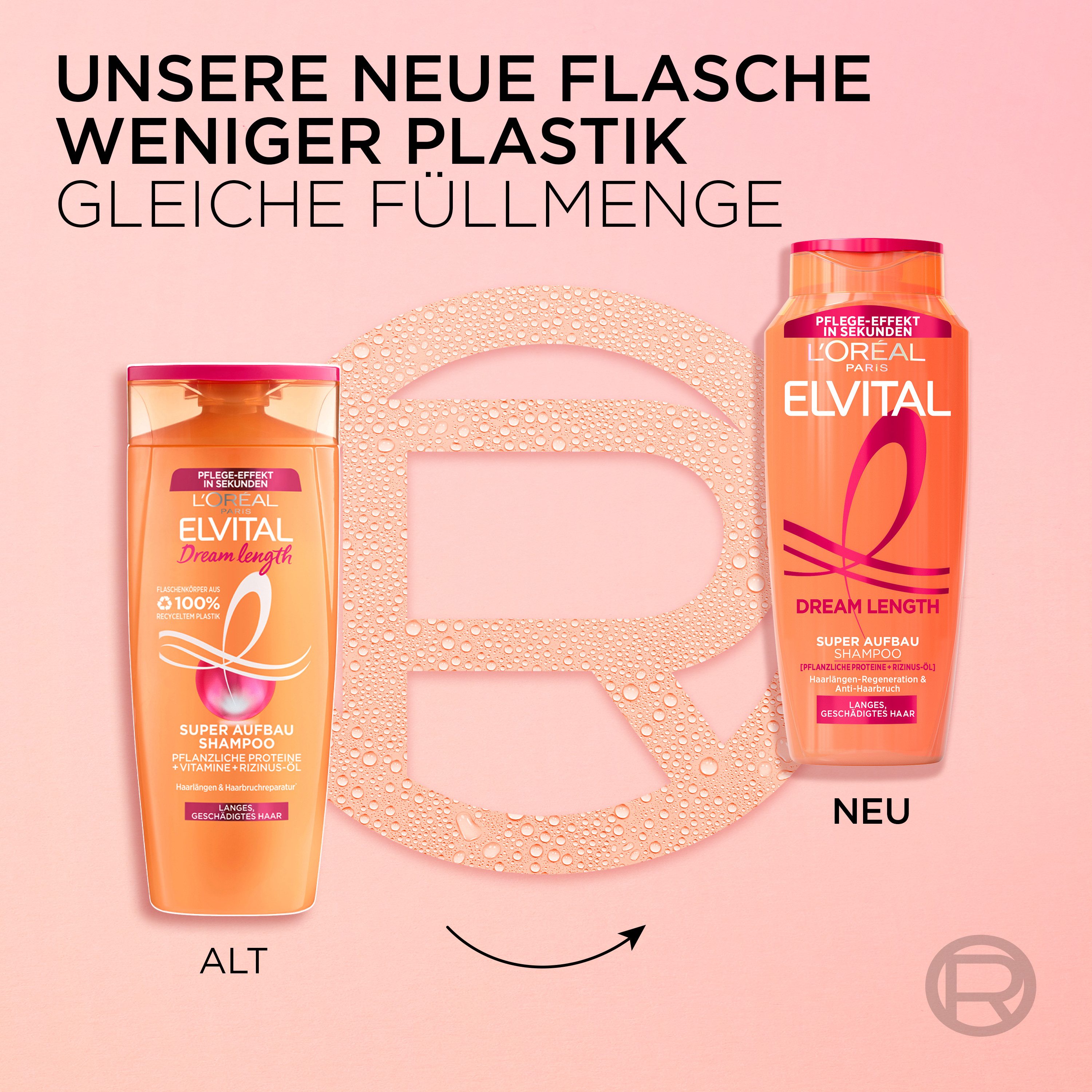 L'ORÉAL PARIS Haarshampoo L'Oréal Paris Elvital Dream Length Shampoo, Packung, 6-tlg., Repariert und stärkt das Haar, spendet Feuchtigkeit, bringt Glanz.