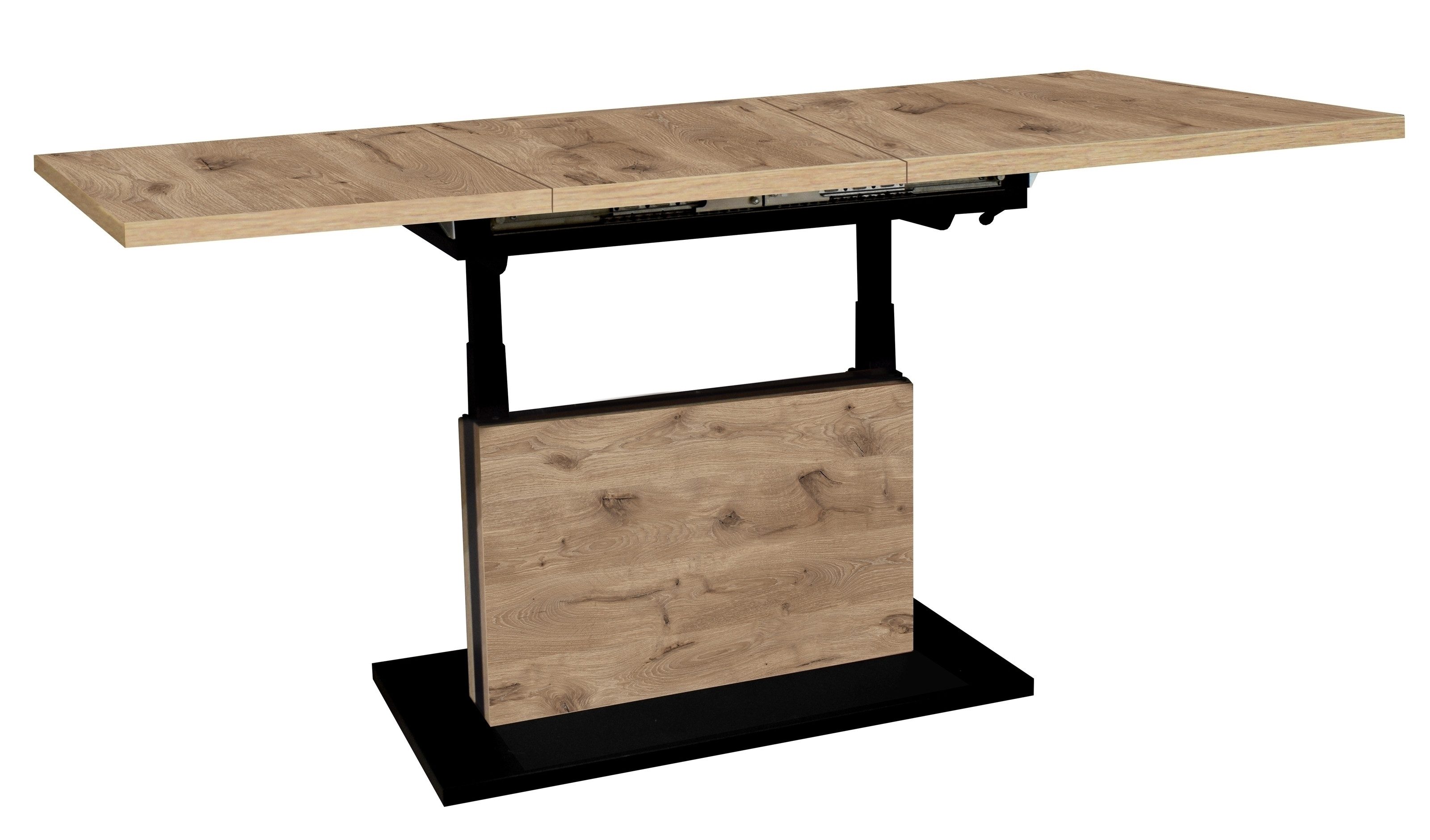 freiraum Couchtisch Lift, verstellbar, viking oak Dekor / schwarz - 120/160x59/75x60cm (BxHxT)