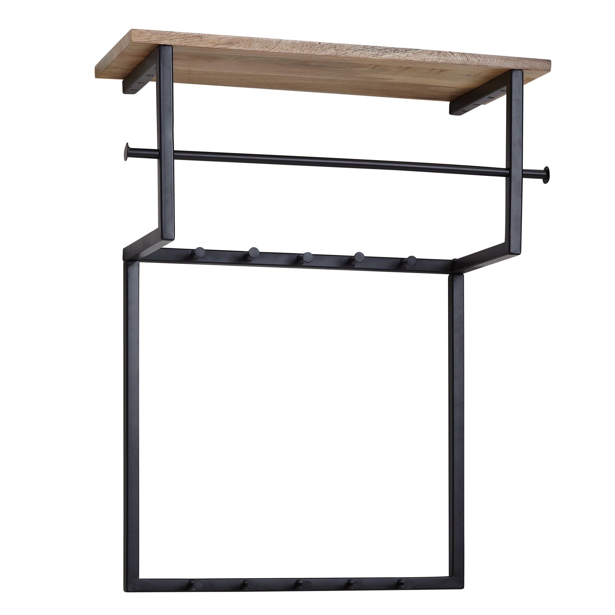 möbelando Wandgarderobe Design Wandgarderobe Mango Massivholz Metall 60x76x26 cm, Hakenleiste, 60 cm (L)