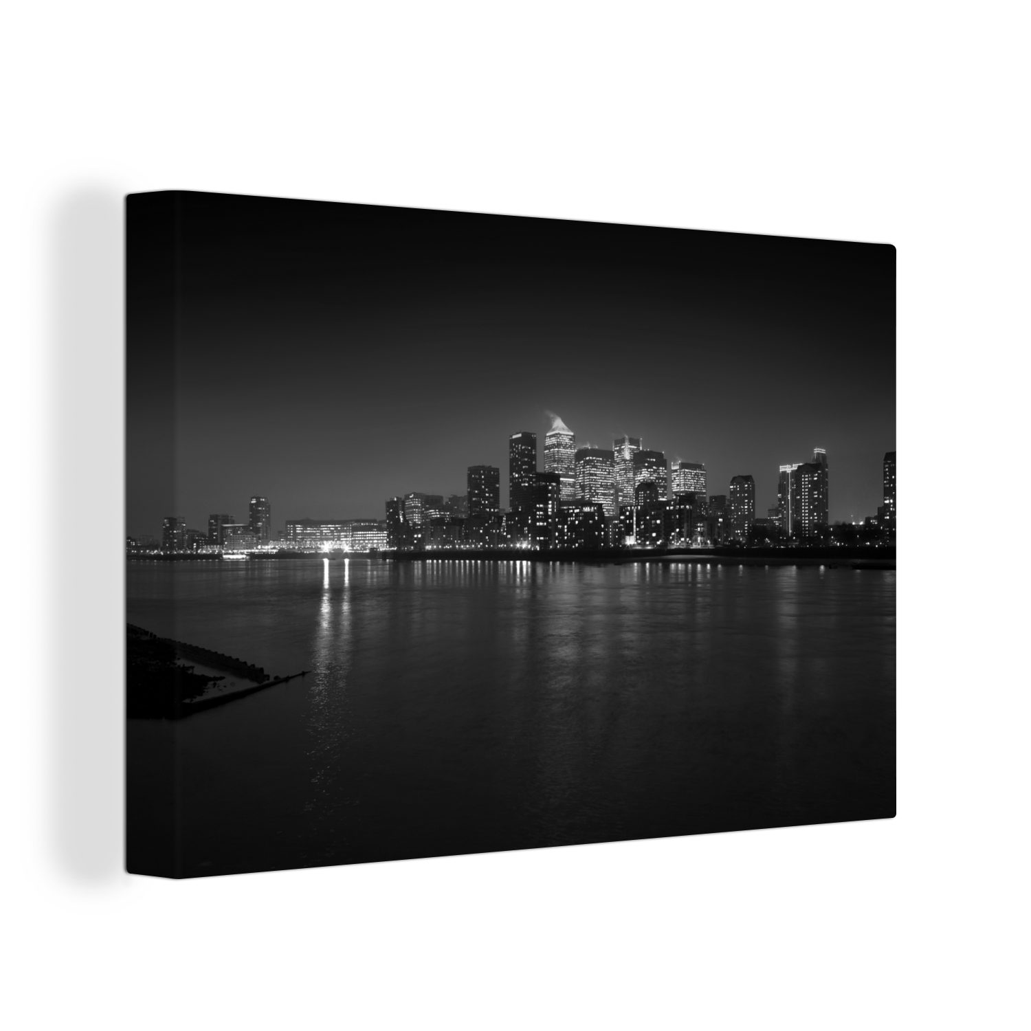 OneMillionCanvasses® Leinwandbild Londons Skyline bei Nacht - schwarz und weiß, (1 St), Wandbild Leinwandbilder, Aufhängefertig, Wanddeko, 30x20 cm