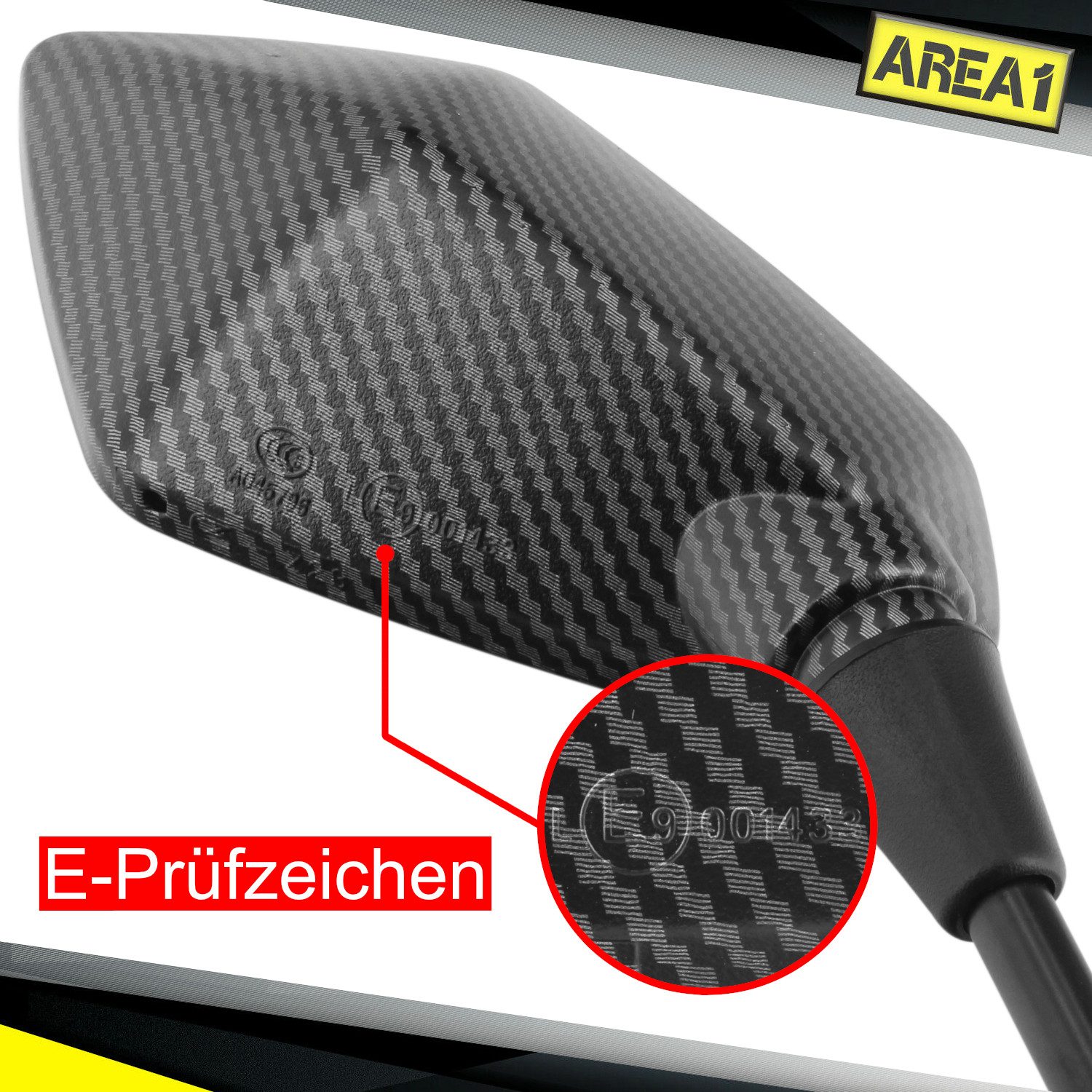 Area1 Motorradspiegel Motorradspiegel Set (rechts+links) Carbon-Look, E-Geprüft, M10 Rechts