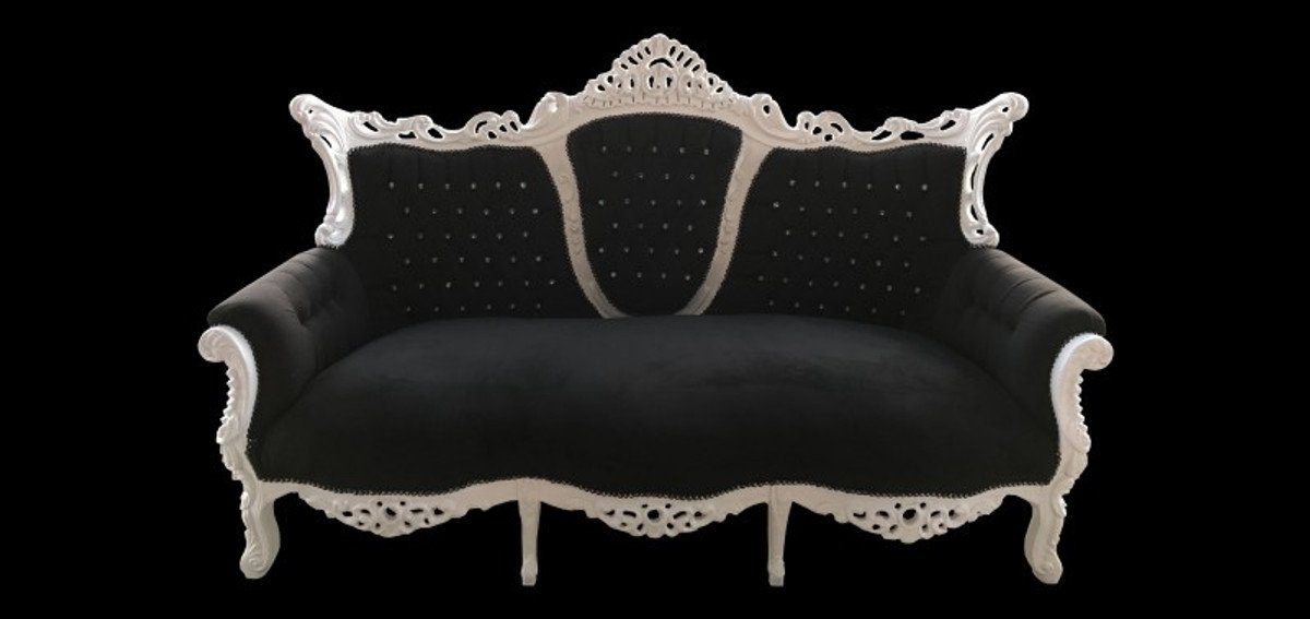 Weiß Möbel Padrino Couch Edition Sofa Bling Bling Lounge Barock Casa Limited 3-er - 3-Sitzer Master mit Glitzersteinen Wohnzimmer - Schwarz /