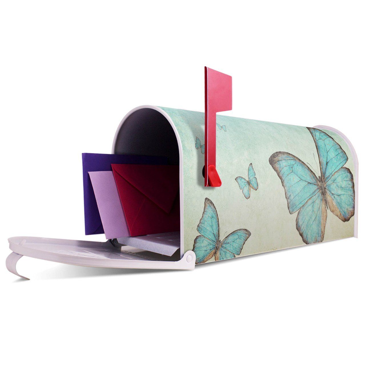banjado Amerikanischer Briefkasten Mailbox Blaue Schmetterlinge 22 aus Mississippi USA), cm Briefkasten, 17 x 51 (Amerikanischer x weiß original