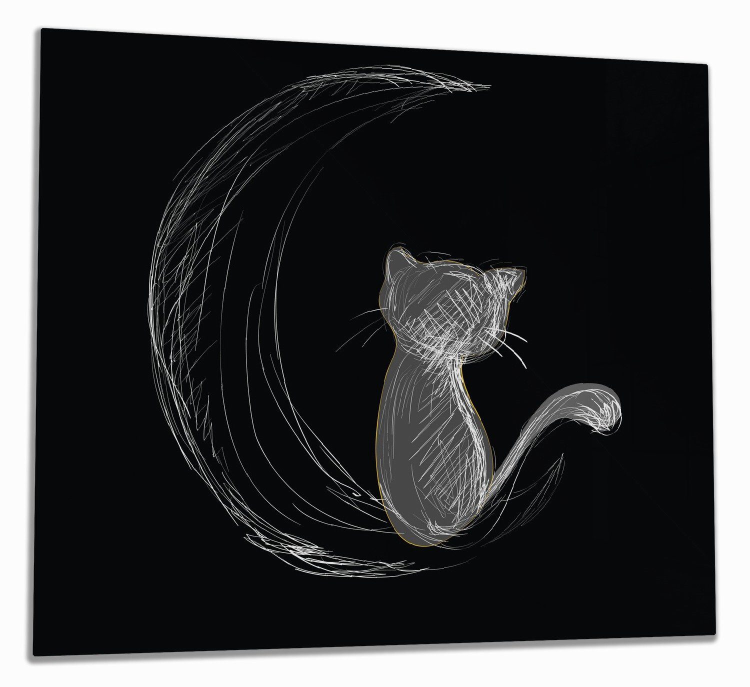 Wallario Herd-Abdeckplatte Katze sitzt auf dem Mond - illustriert in weiß auf schwarz, ESG-Sicherheitsglas, (Glasplatte, 1 tlg., inkl. 5mm Noppen), verschiedene Größen