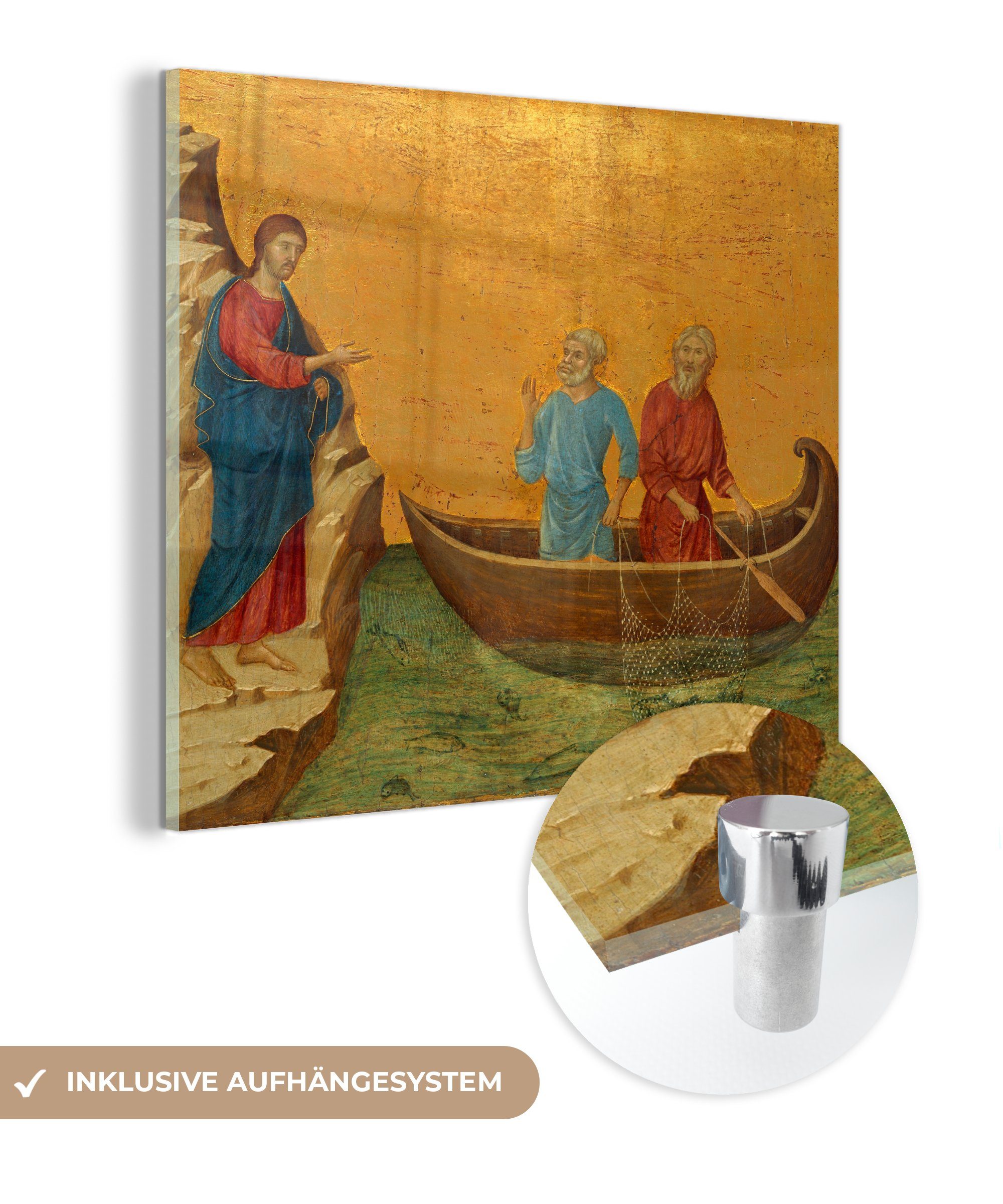 MuchoWow Acrylglasbild Die Berufung der von Duccio, Wandbild Gemälde und Foto Petrus - (1 auf - auf St), Bilder - Glas Andreas Glas Wanddekoration - Glasbilder Apostel