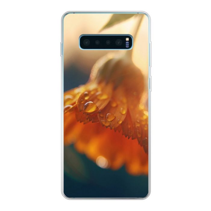 MuchoWow Handyhülle Ringelblume mit Wassertropfen Phone Case Handyhülle Samsung Galaxy S10+ Silikon Schutzhülle